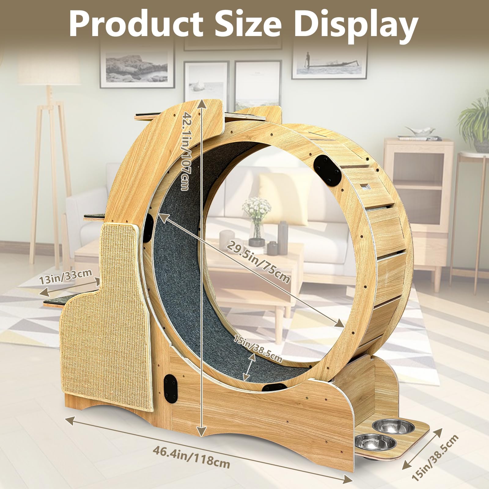 Upgraded Cat Wheel Exerciser For Indoor,Large Cats Treadmill,Cats Running Wheel With Silent Wheels,Loss Weight Device (Natural W