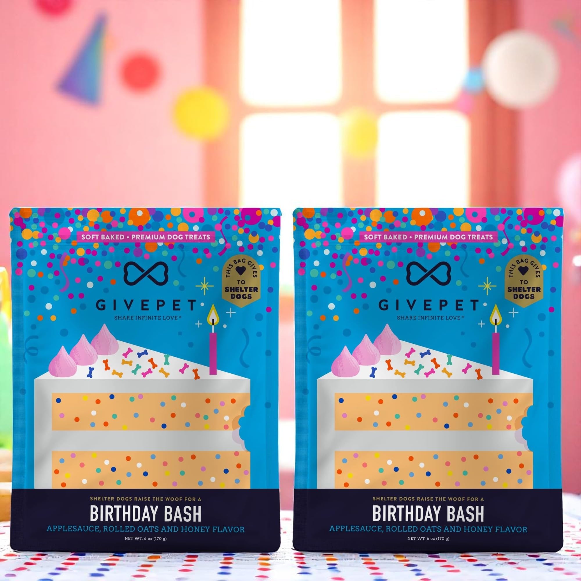 Birthday Bash Dog Training Treats, Natural Applesauce and Honey Flavor, 6 Oz Bags, Pack of 2