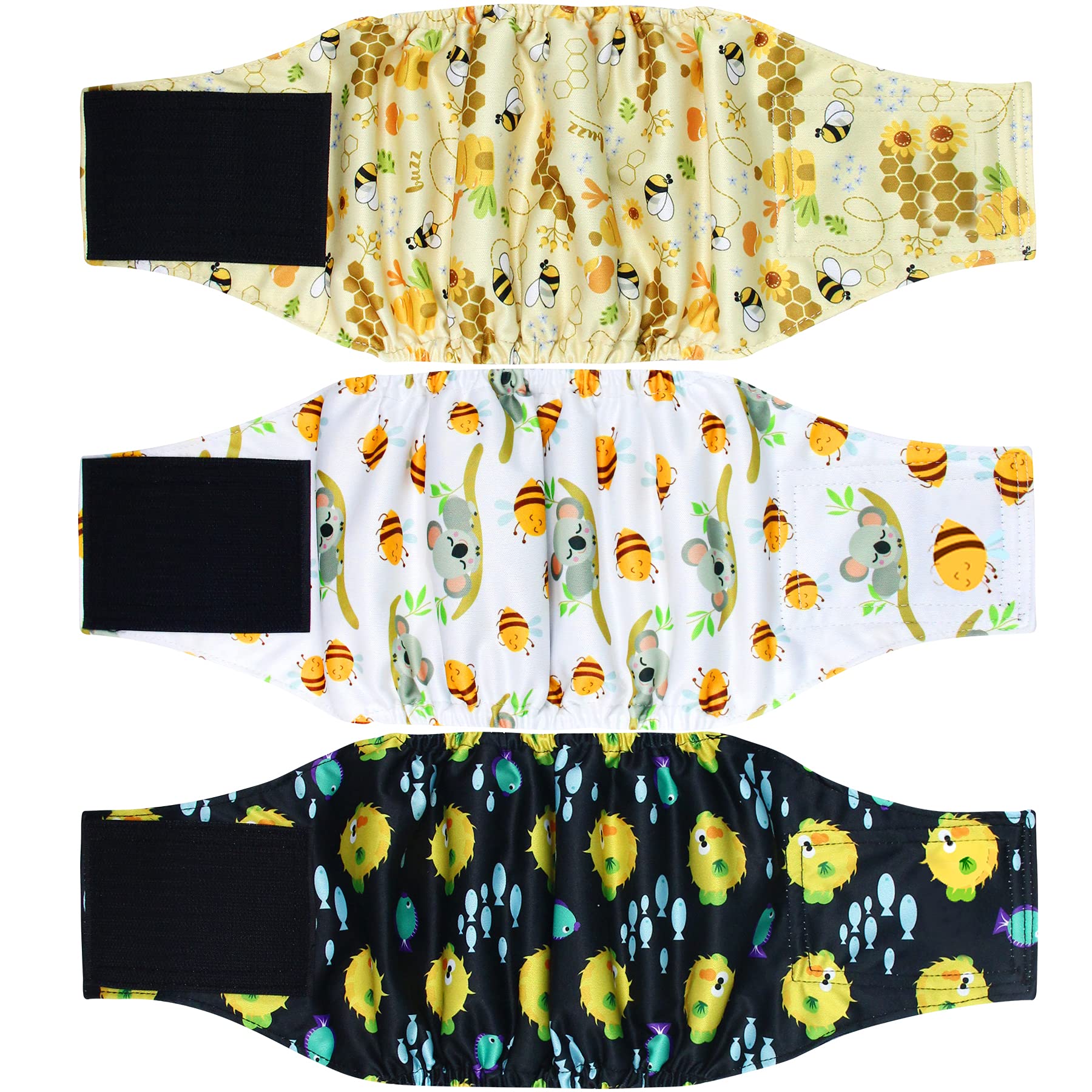 Leekalos Male Dog Diapers (3 Pack), High Absorbing Dog Belly Bands For Male Dogs, Washable Reusable Dog Male Wraps (Bee, Xx-Large)