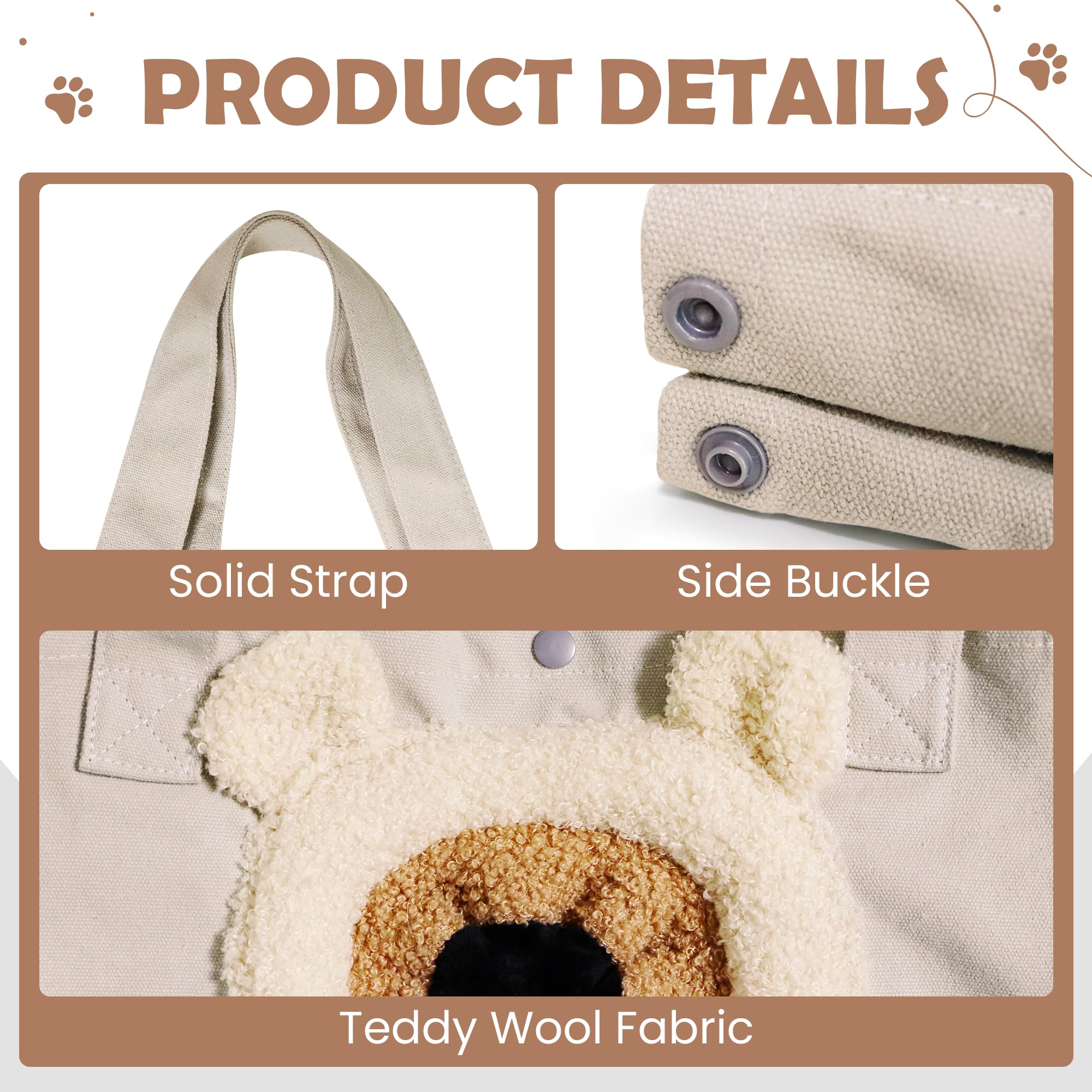 Pet Canvas Shoulder Carrying Bag, Cute Khaki Bear Shaped Cat Carrier, M Size Portable Kitten & Puppy Tote, Comfort Carriers For