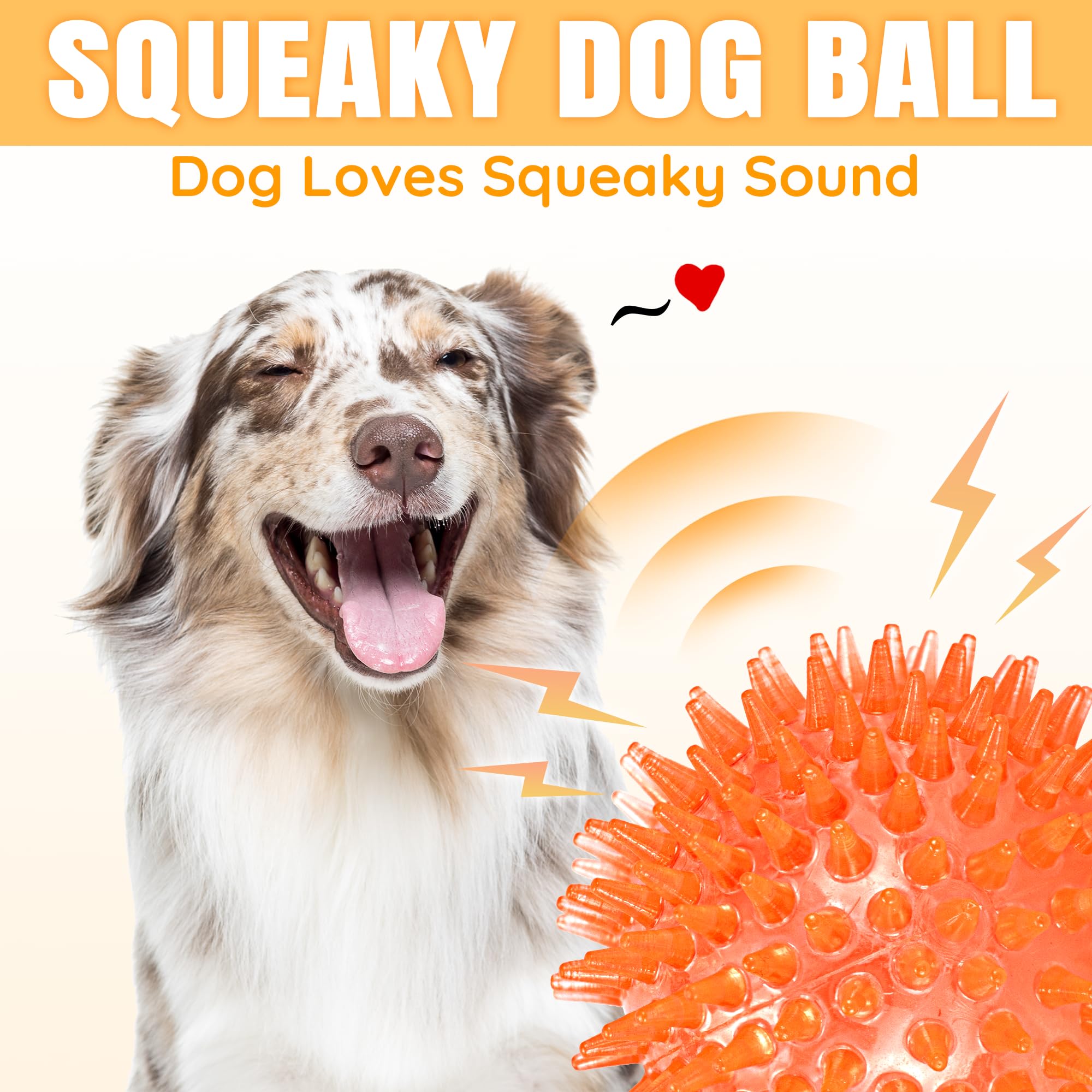 LECHONG 6-Pack 3.5    Squeaky Dog Balls, Durable Soft Spiky Chew Rubber Fetch Toy Balls for Large Medium Aggressive Chewers Teet