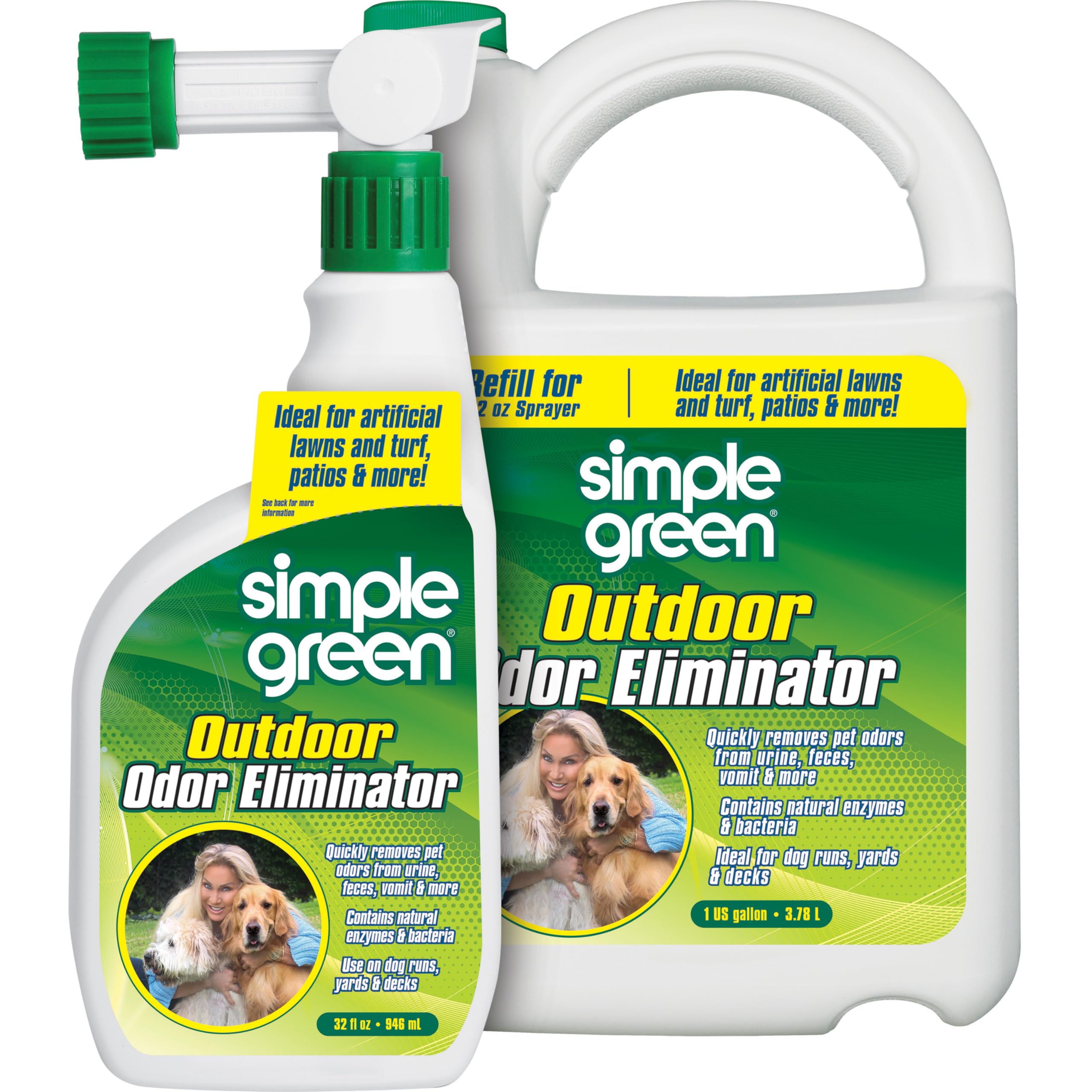 Simple Green Outdoor Odor Eliminator For Pets, Dogs, Ideal For Artificial Grass & Patio (32 Oz Hose End Sprayer & 1 Gallon Refill)