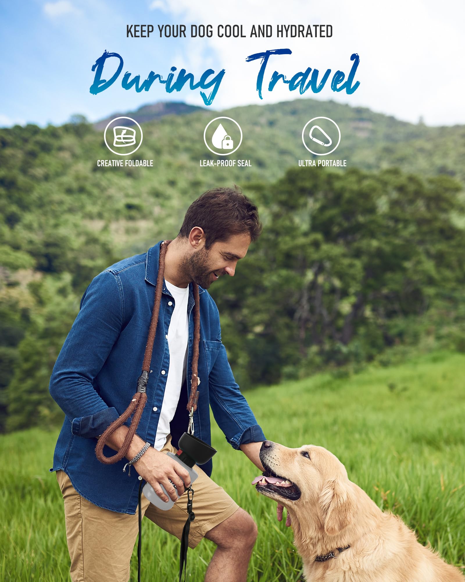 Lesotc Dog Water Bottle, Portable Water Dispenser with Bowl, Leak Proof Pet Travel Squeeze Bottle for On The Go, Puppy Essential