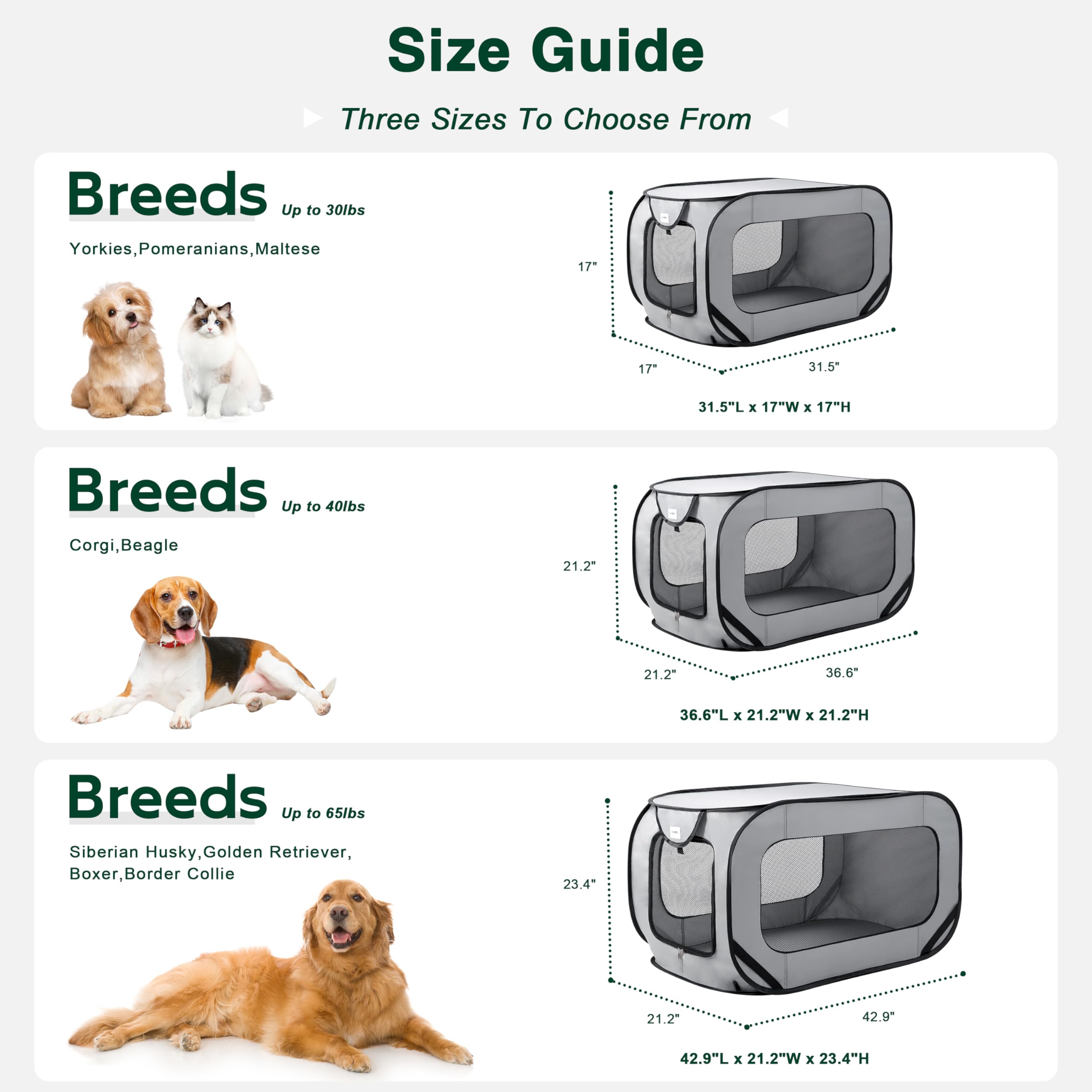 Love'S Cabin 31.5In Portable Large Dog Bed - Pop Up Dog Kennel, Indoor Outdoor Crate For Pets, Portable Car Seat Kennel, Cat Bed