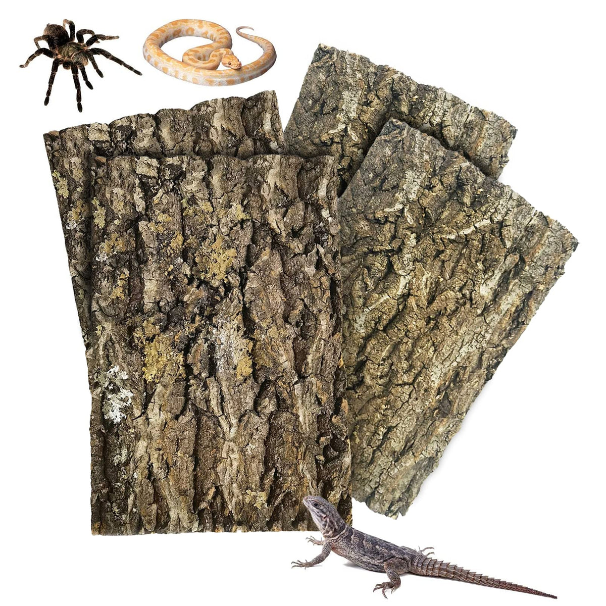 Kathson 4Pcs Cork Tile Background Bark 11.6   Lx7.7   W Reptile Tank Background Terrarium Backdrop Wall Decor Natural Reptile Cl