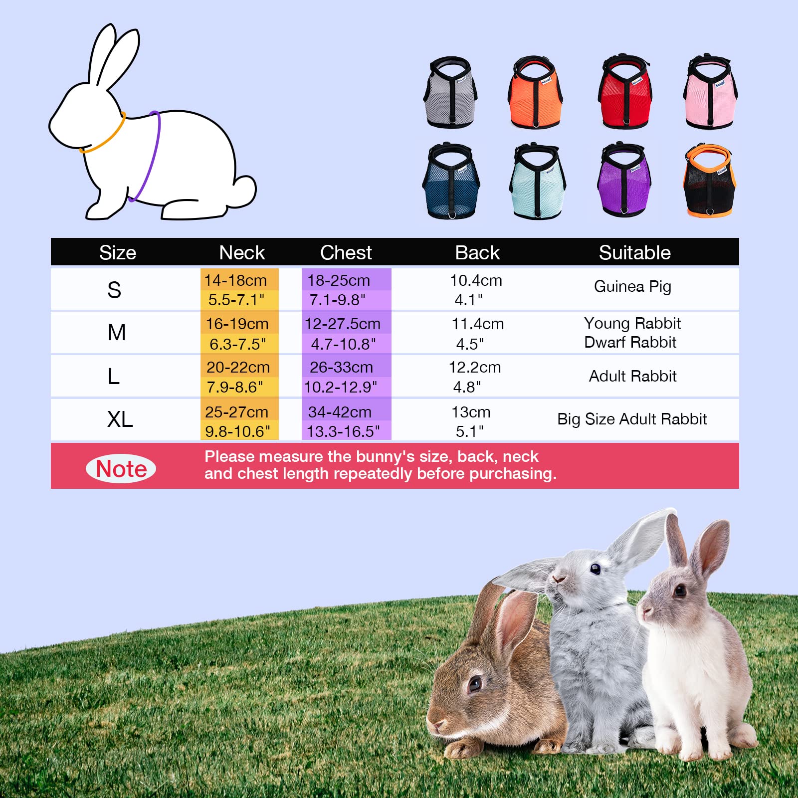 Niteangel Adjustable Soft Harness With Elastic Leash For Rabbits (M, Purple)