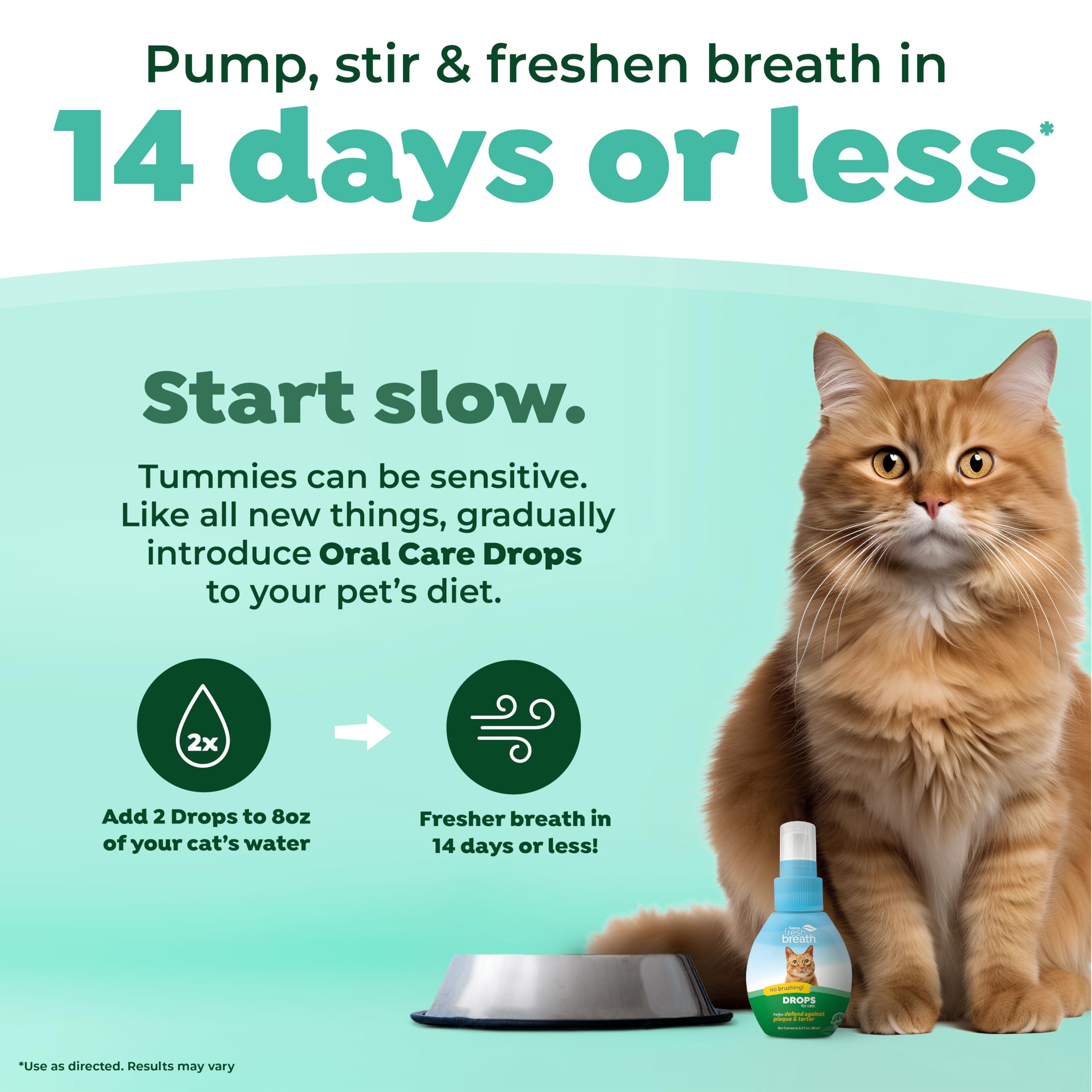 TropiClean Fresh Breath for Cats | Travel Ready Cat Breath Freshener Concentrated Water Additive Drops | Made in the USA | 2.2 o