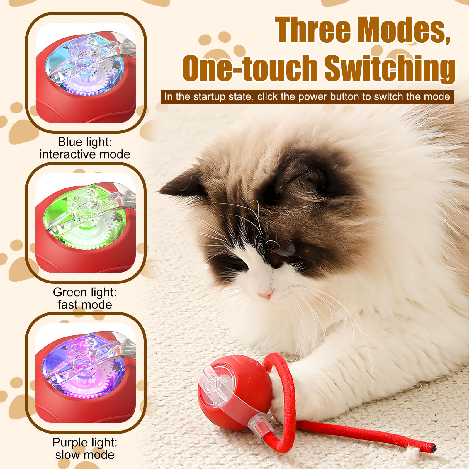 Alxuses 360 Smart Automatic Rolling Pet Ball,Interactive Cat Toys Balls,Automatic Moving Cat Balls,Interactive Cat Toys for Bore