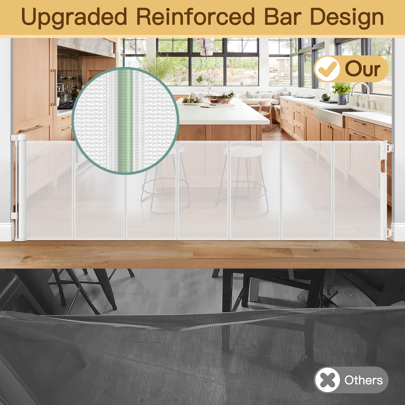 Reinforced 120 Inch Retractable Baby Gates for Doorway, Bottom Anti-Crawl 10 Foot Extra Long Baby Gate, Indoor/Outdoor Retractab