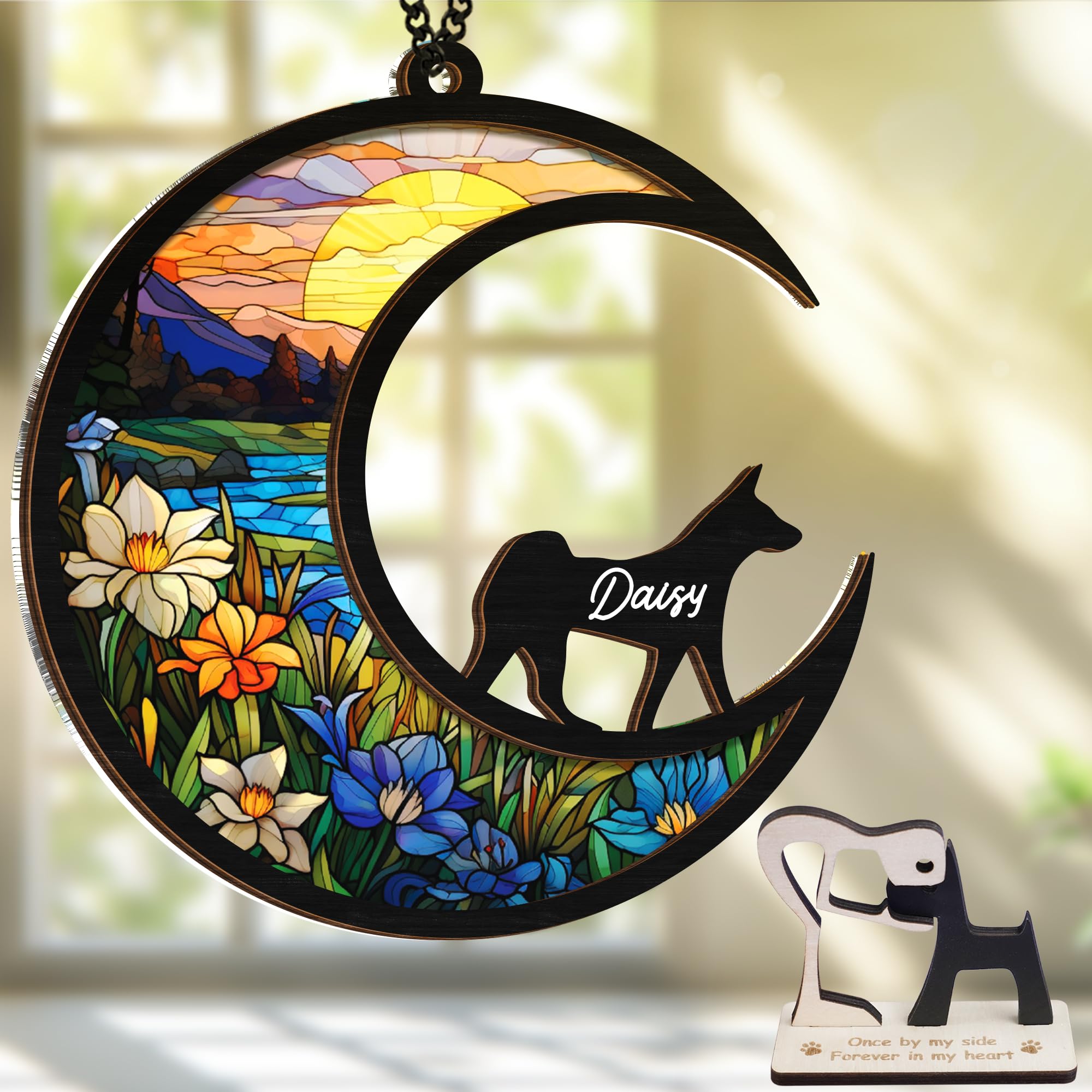 6'' Basenji Dog Memorial Suncatcher Personalized Name Dog Breed Pet Ornament Window Car Hanging Sympathy Gift For Loss Of Pet Pa