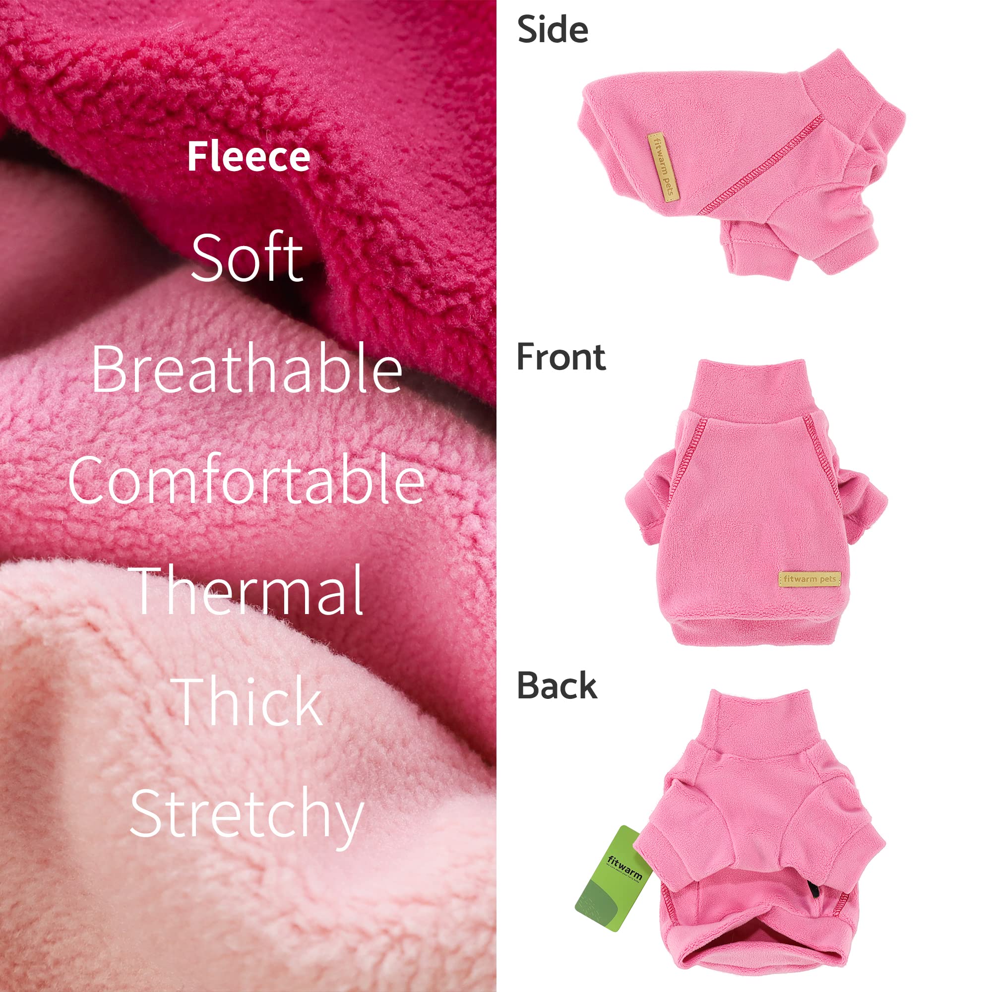 Fitwarm 3 Pack Classic Fleece Dog Sweater, Turtleneck Dog Sweatshirt, Dog Winter Clothes For Small Dogs Girl, Pet Pullover Jumper, Cat Apparel, Pink, Rose, Baby Pink, Xl