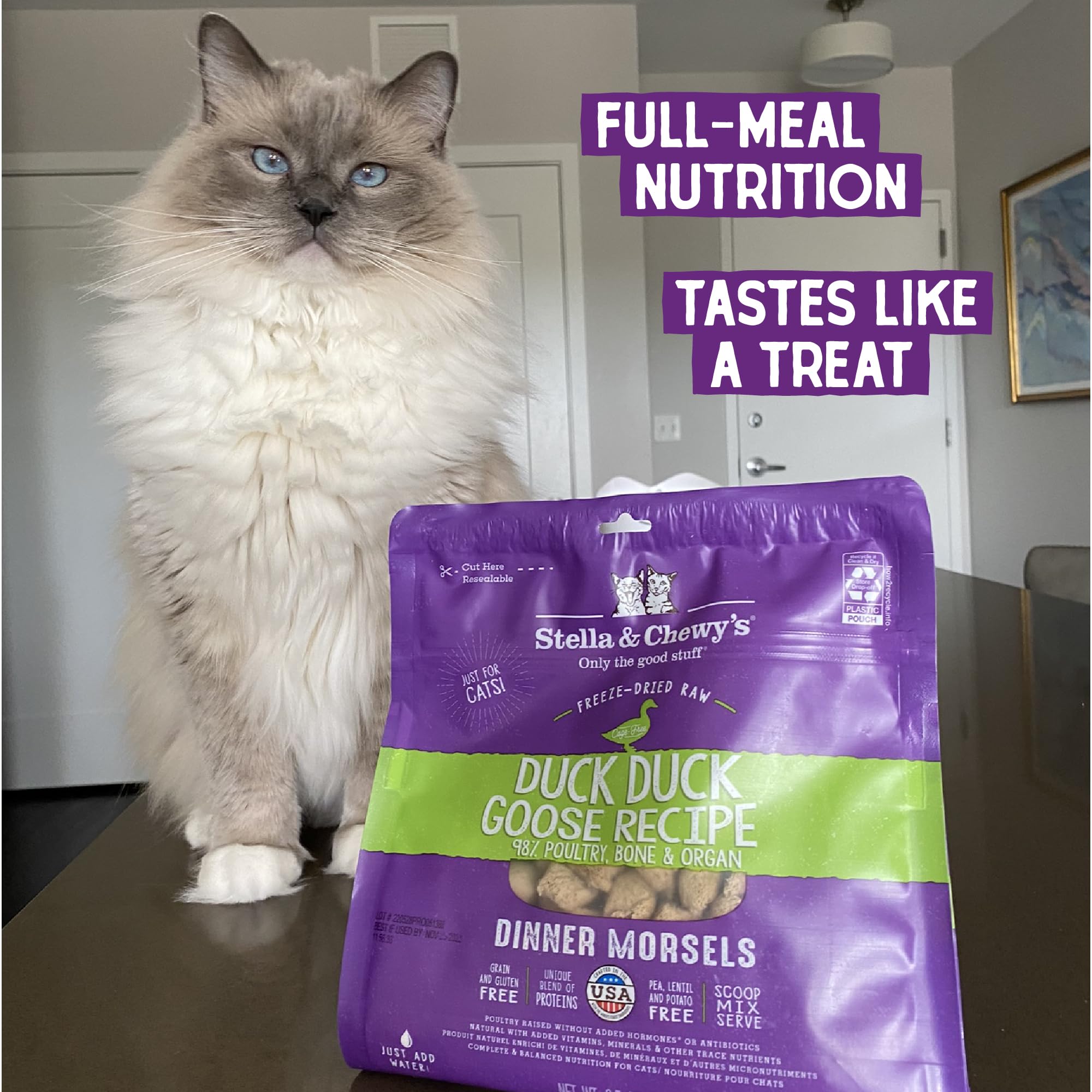Stella & Chewys Freeze-Dried Raw Cat Dinner Morsels - Grain Free, Protein Rich Cat & Kitten Food - Duck Duck Goose Recipe - 3.5