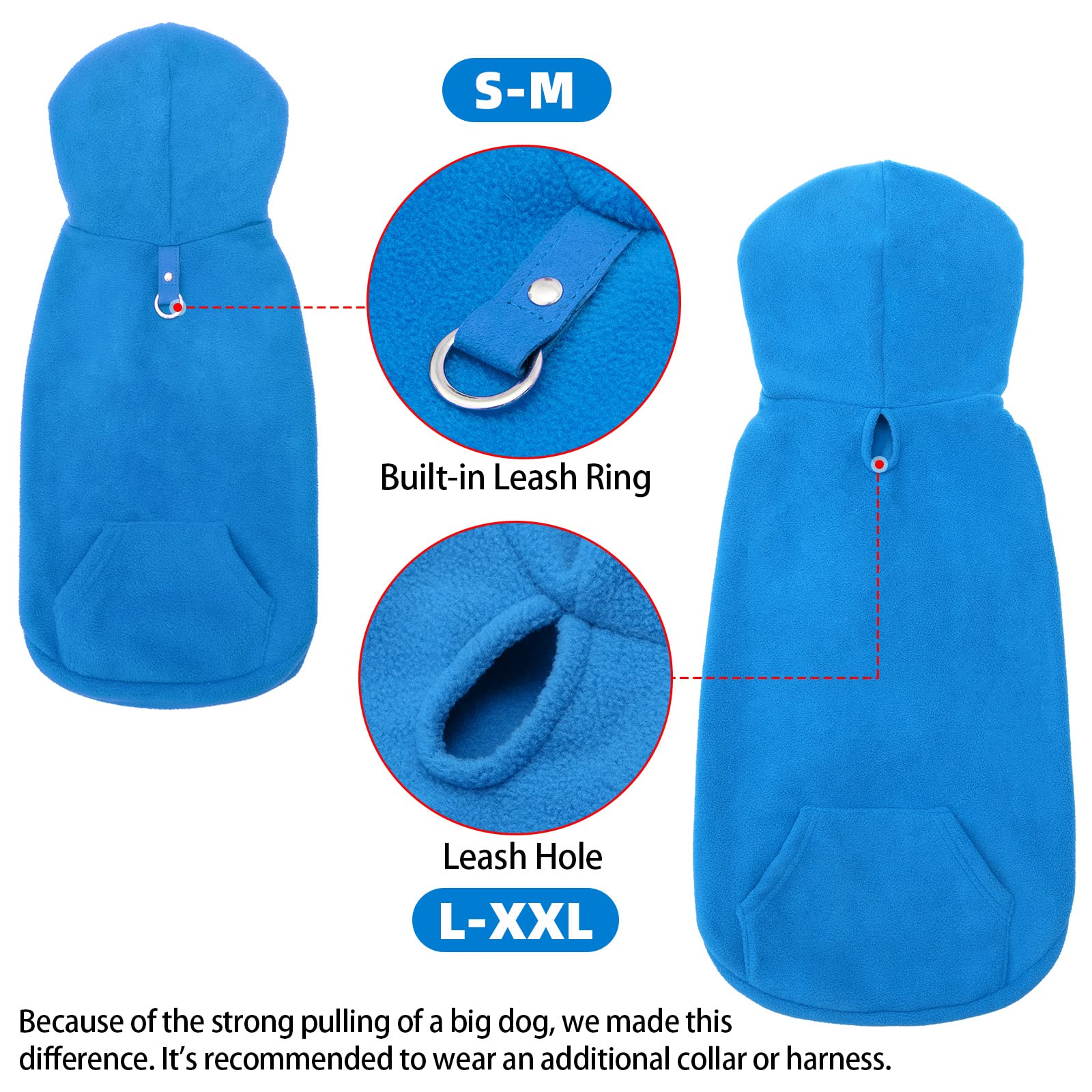 Expawlorer Pet Dog Clothes With Pocket, Polar Fleece Dog Hoodie Fall Cold Winter Sleeveless Sweater With Hat Warm Cozy Sweatshirt For Small To Large Dogs Boy And Girl (Blue, L)