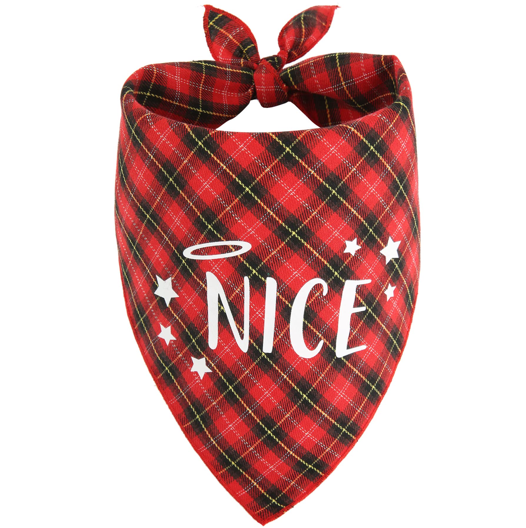 PICKUPIK Naughty Nice Dog Bandana 2 Pack, Reversible Cotton Christmas Scarf for Small/Medium/Large Dogs, Green/Red