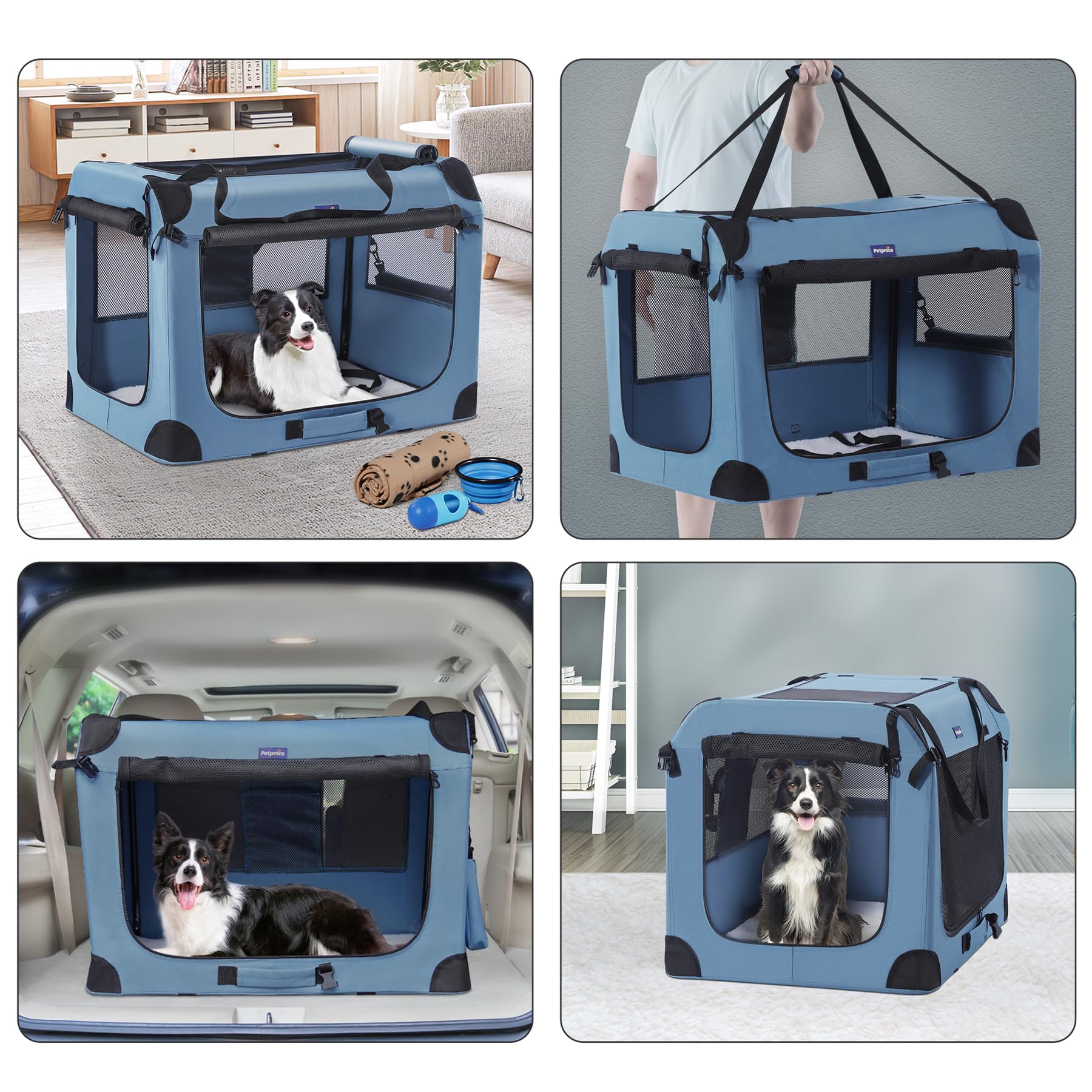Petprsco Portable Dog Crate - 32 x23 x23  Collapsible Dog Travel Crate for Medium/Large Dogs with Soft Blanket, Foldable Bowl &