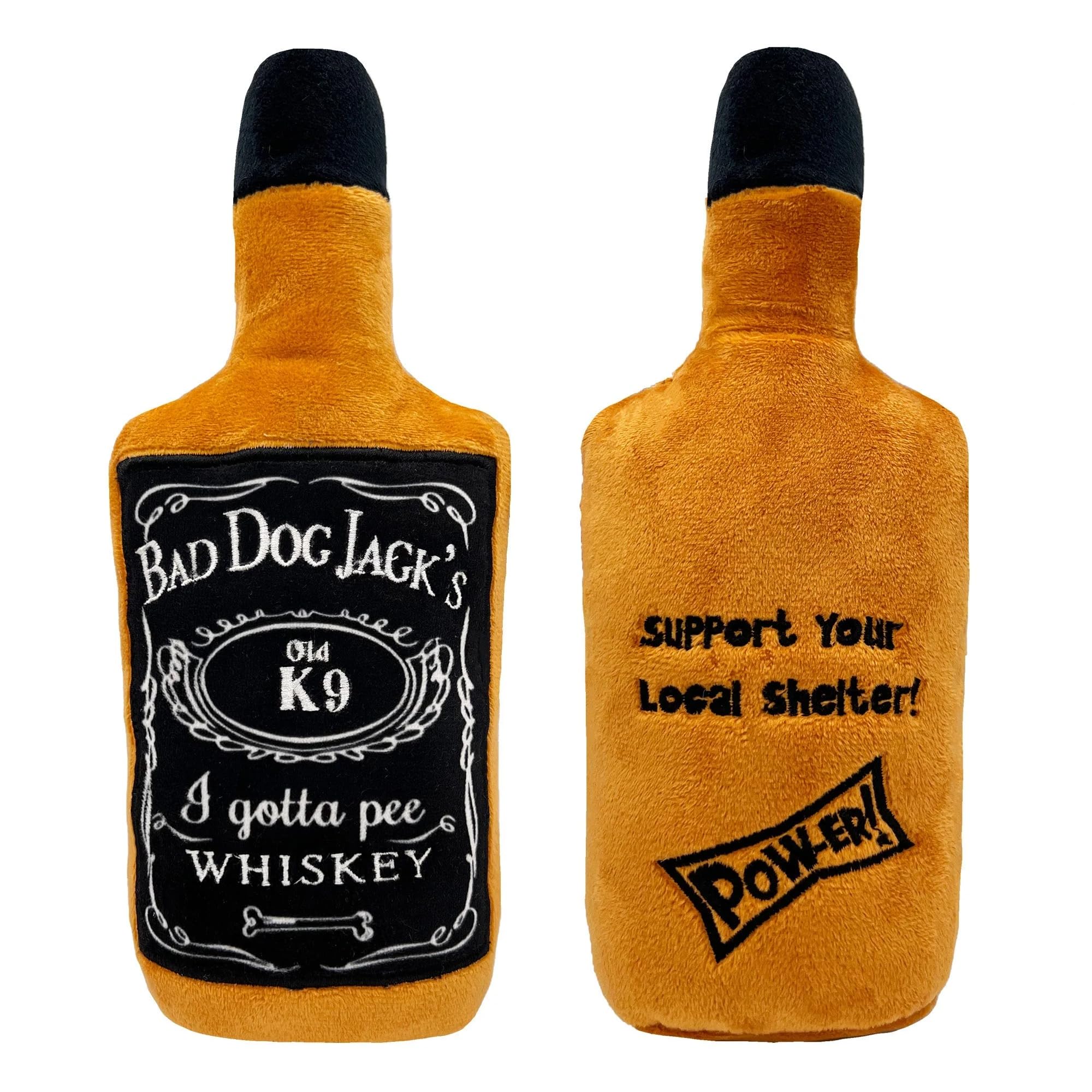 Huxley & Kent for Dogs - Bad Dog Jacks Whiskey (Small) - Power Plush Funny Dog Toy with Squeaker - Fun, Durable, and Safe - H&K