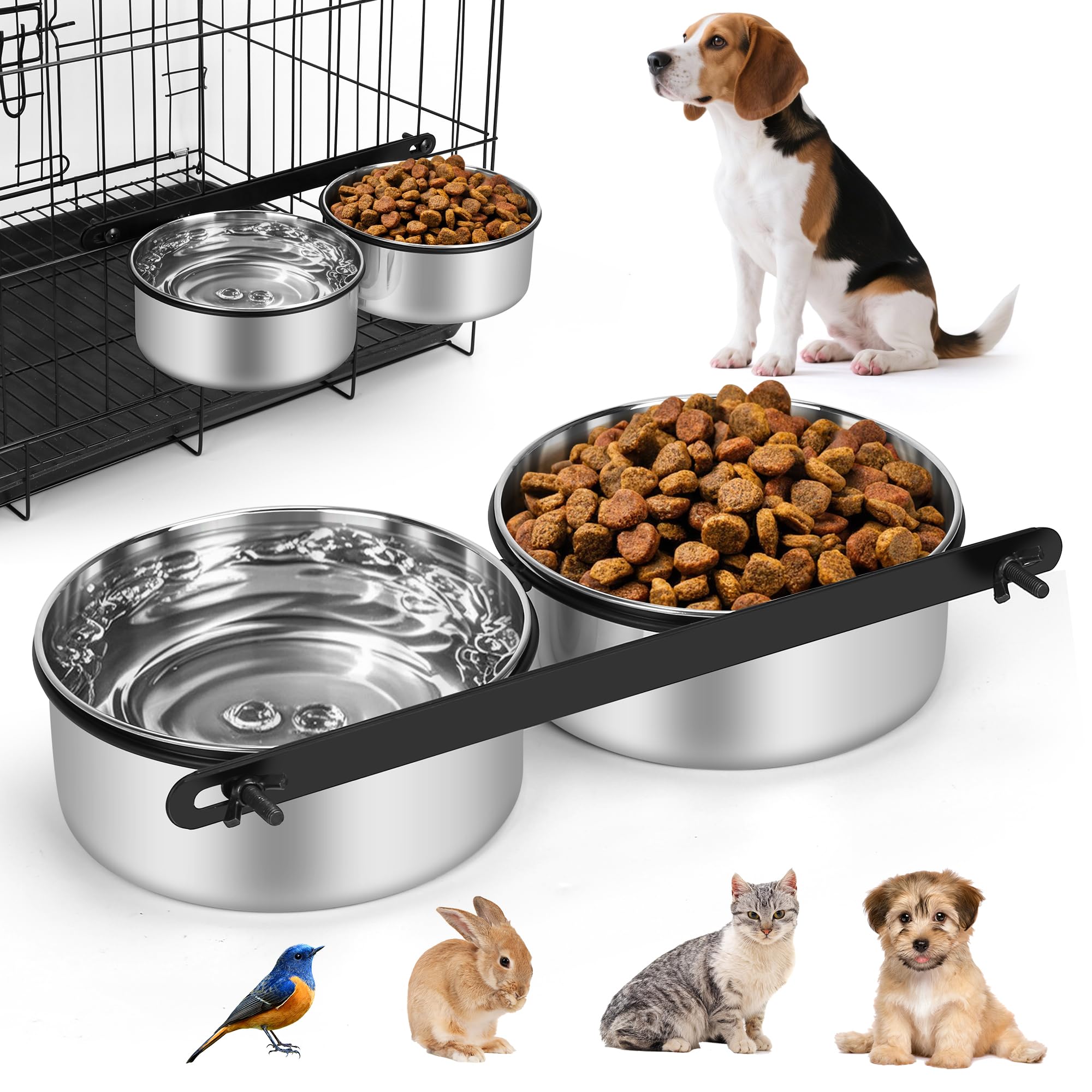 Dog Crate Water Bowls No Spill, 40oz Stainless Steel Dog Food and Water Bowl Set for Large/Medium/Small Pets, Detachable Hanging