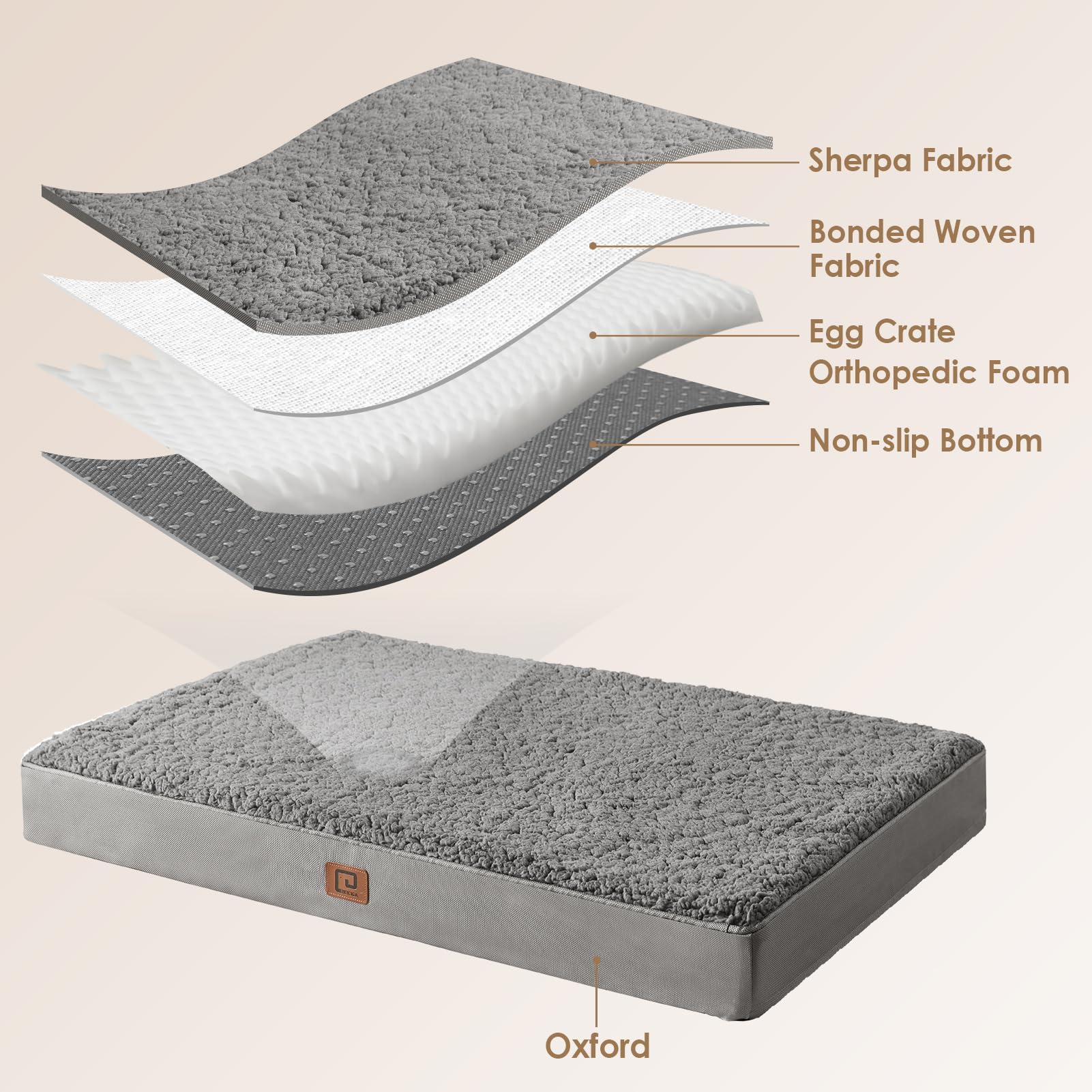 EHEYCIGA Orthopedic Foam Dog Bed, XXL 47x29x3.5, Light Grey - Comfortable Support for Large Dogs