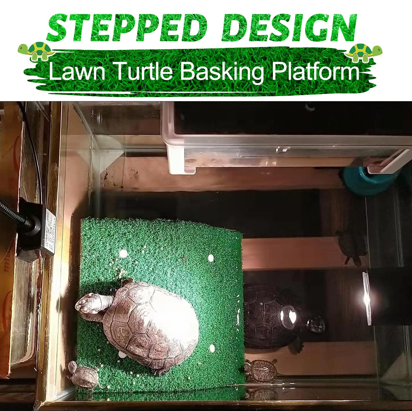 Keedolla Turtle Resting Basking Platform Simulation Grass Turtle Ramp, Lawn Tortoise Climbing Ladder Turtle Resting Terrace for