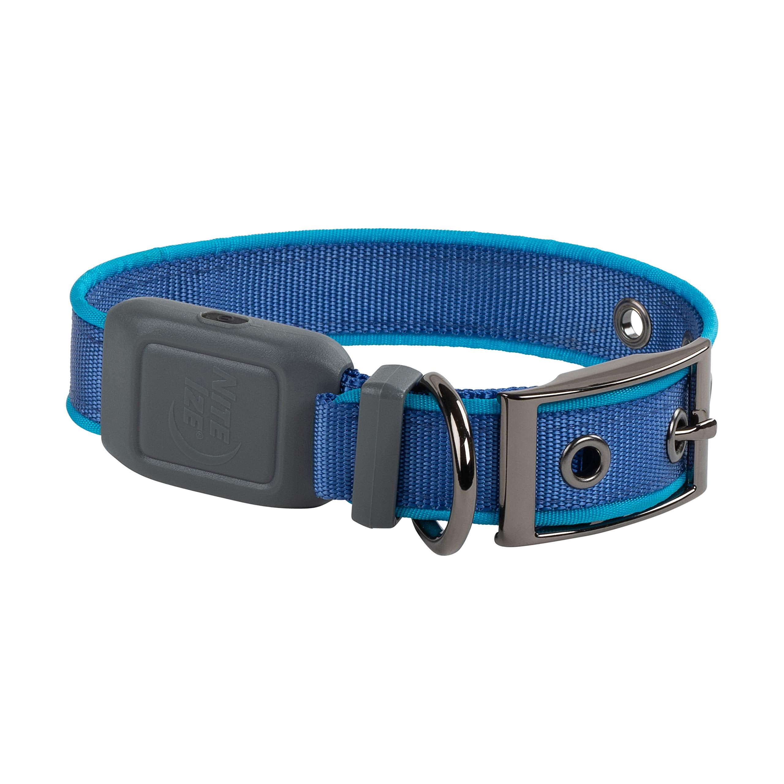 Nite Ize Nitedog Rechargeable Led Collar, Usb Rechargeable Light Up Dog Collar W/Metal Buckle, Water Resistant, Small, Blue