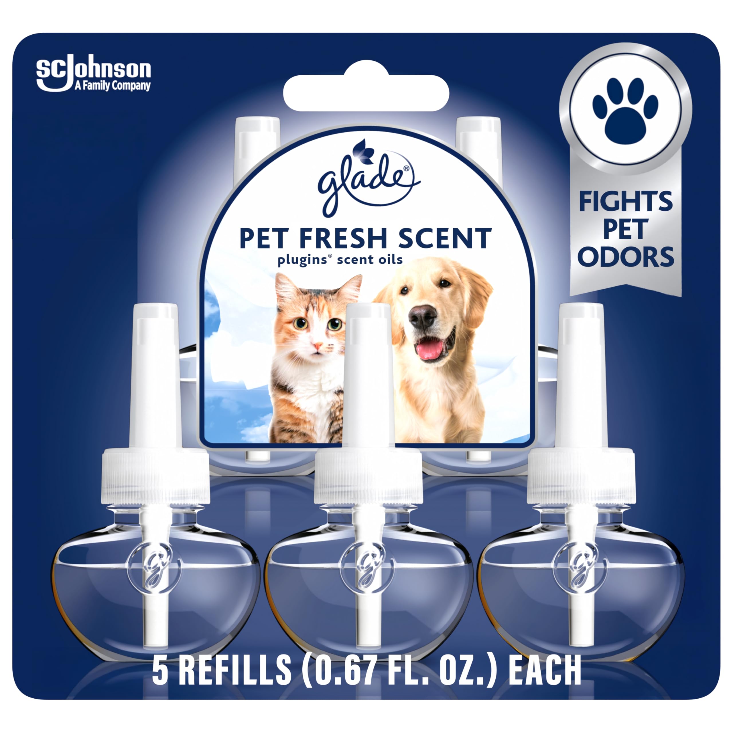 Glade Plugins Refills Air Freshener, Pet Fresh Scent, Scented And Essential Oils For Home And Bathroom, 0.67 Fl Oz, 5 Count