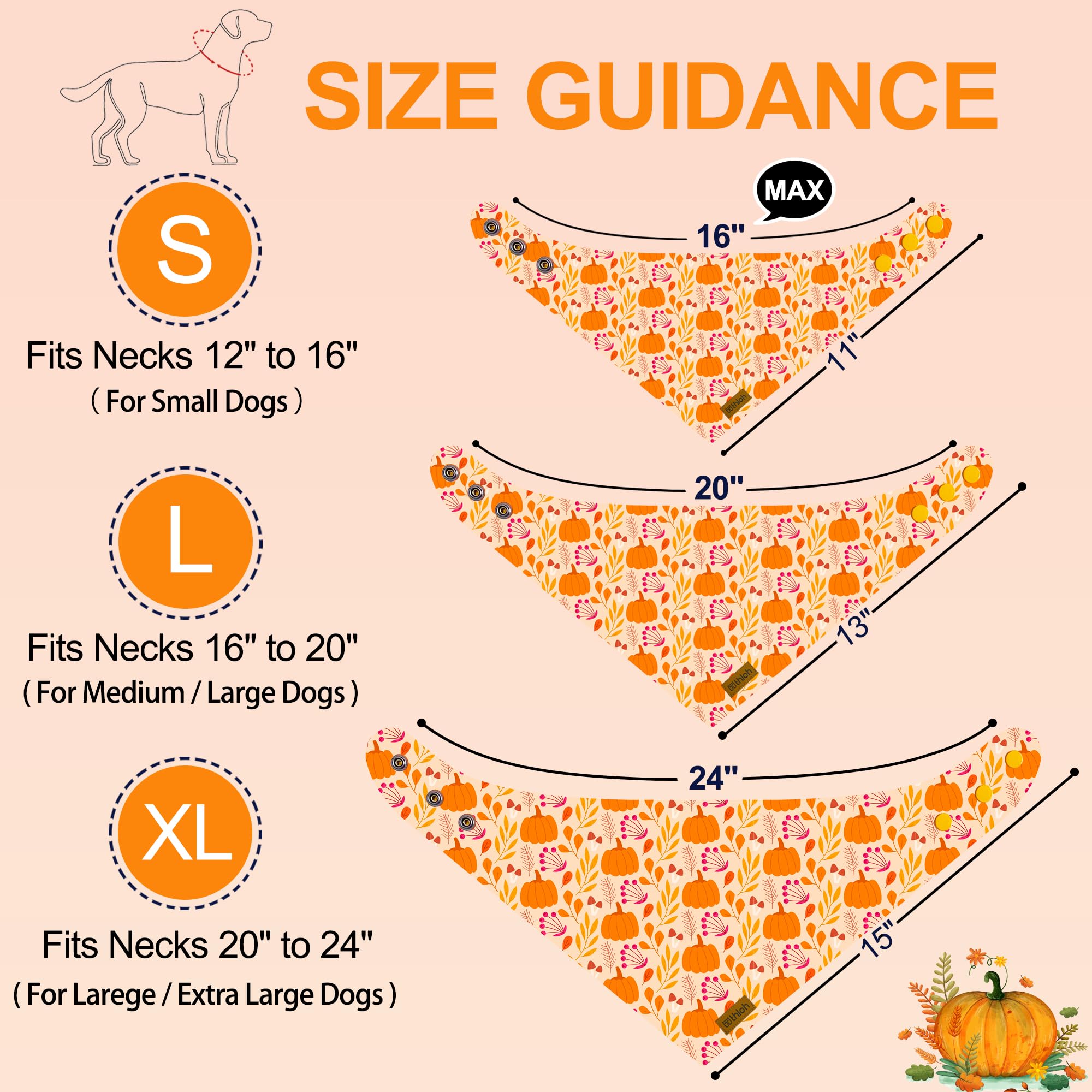 Thloh Fall Dog Bandanas - 2 Pack Thanksgiving Dog Bandana With Snap Button | Reversible Pumpkin Pet Scarf For Boy & Girl | Premi