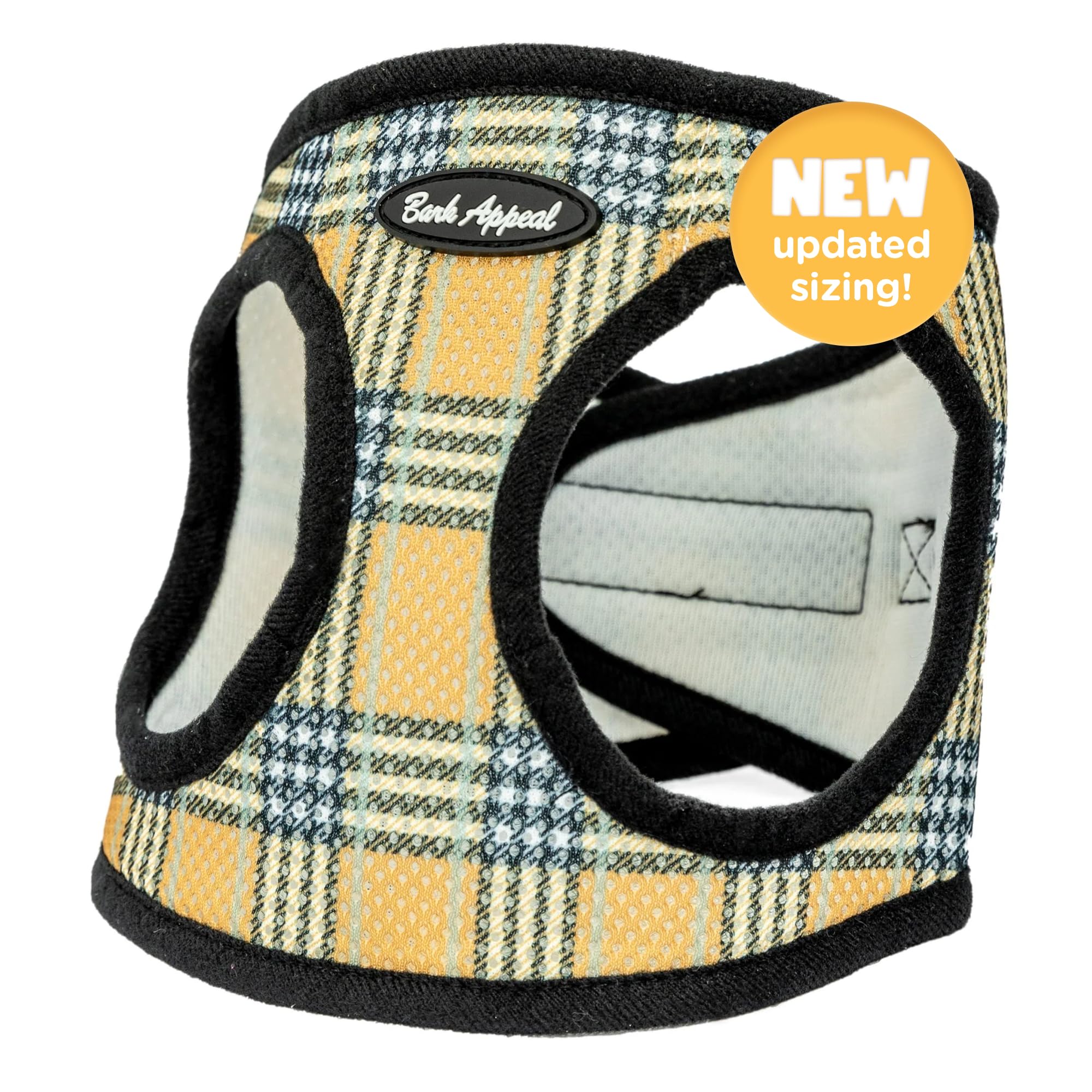 Bark Appeal Step-In Dog Harness, Mesh Step In Dog Vest Harness For Small & Medium Dogs, Non-Choking With Adjustable Heavy-Duty Buckle For Safe, Secure Fit - (Large, Tan Plaid)
