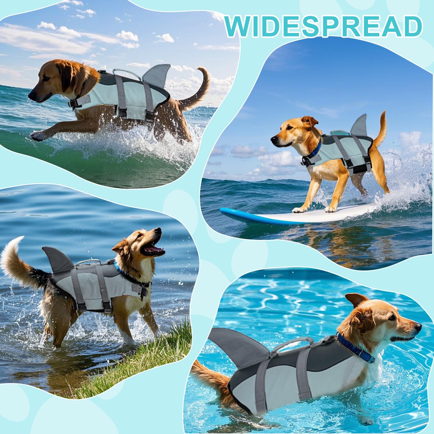 ANNICOO Dog Life Jacket, Lifesaver Vests with Rescue Handle, Shark Dog Life Vest for Swimming Boating, with High Flotation Swims