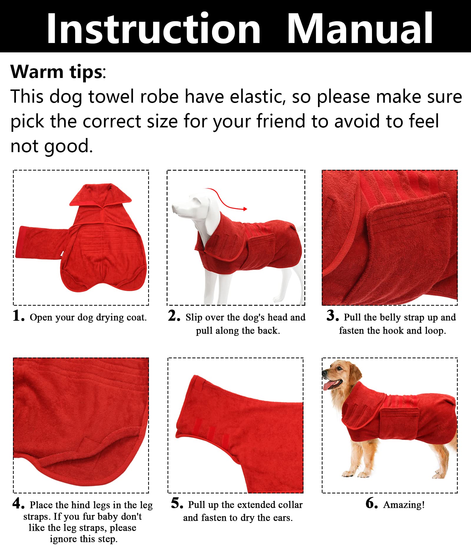 Dog Drying Coat Dressing Gown Towel Robe Pet Microfibre Super Absorbent Anxiety Relief Designed Puppy Fit For Xs Small Medium Large Dogs - Purple - L