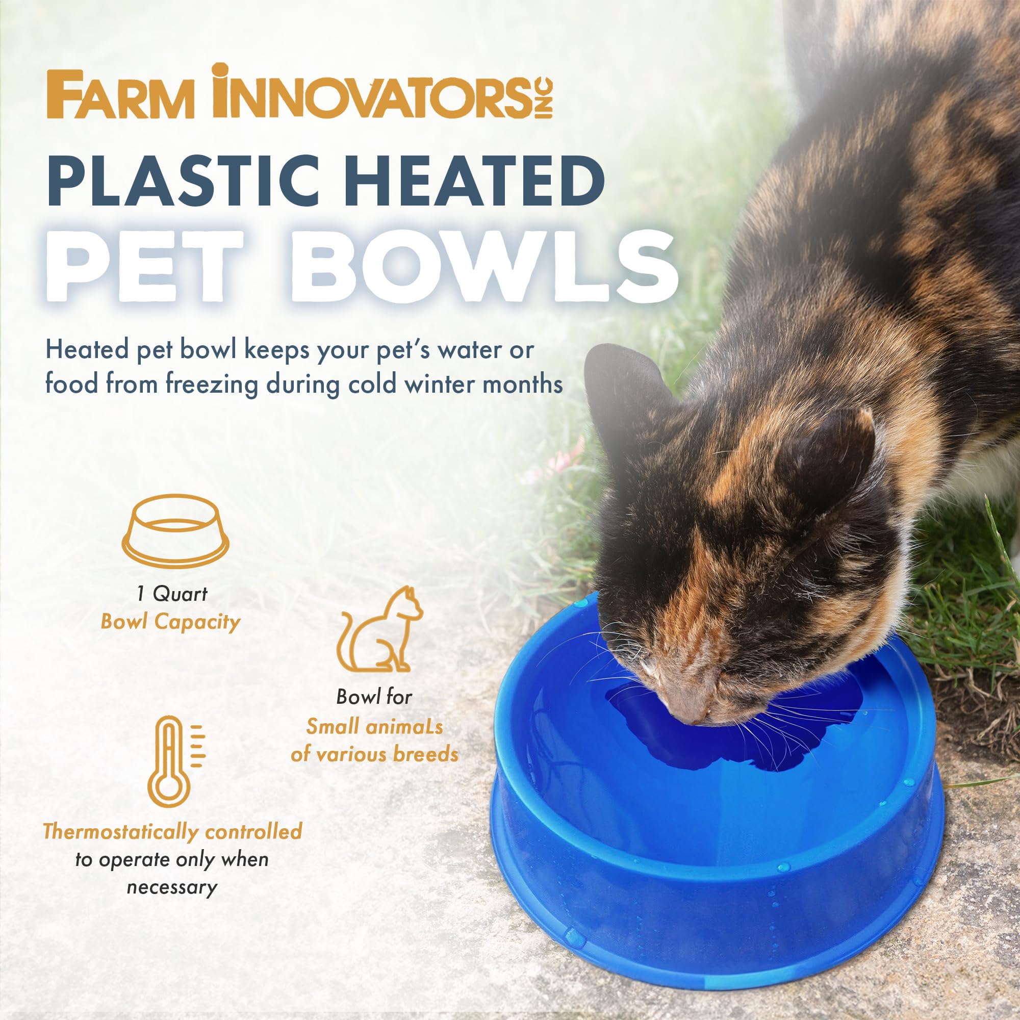 Farm Innovators 1 Quart Plastic Heated Pet Bowl With Anti Chew Cord And 25 Watts Of Power For Rabbits, Dogs, Cats, And All Breed