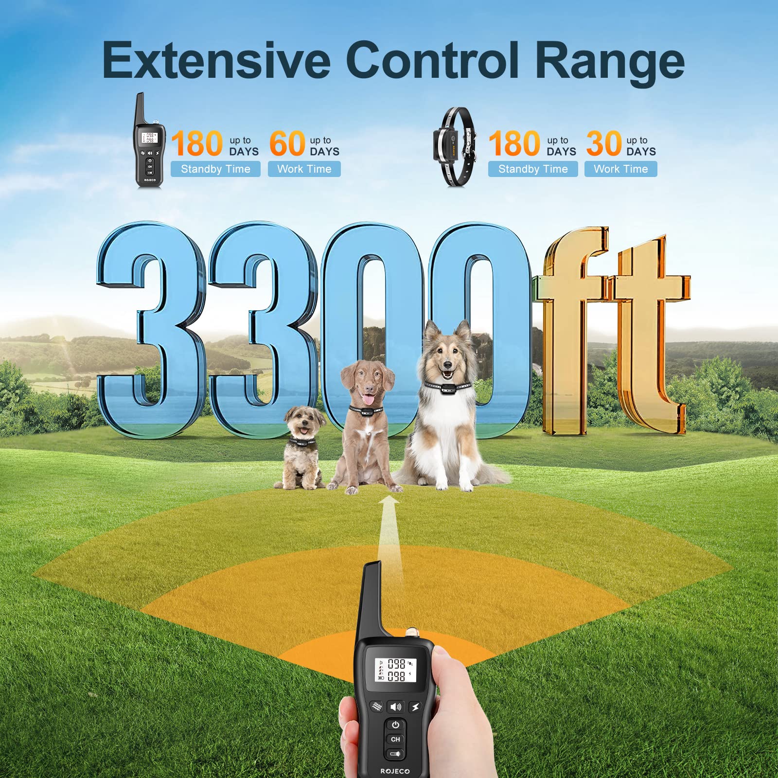 Rojeco Dog Training Collar With 3300Ft Remote,Ipx7 Waterproof Rechargeable Shock Collar For Large Medium Small Dogs,3 Safe Train