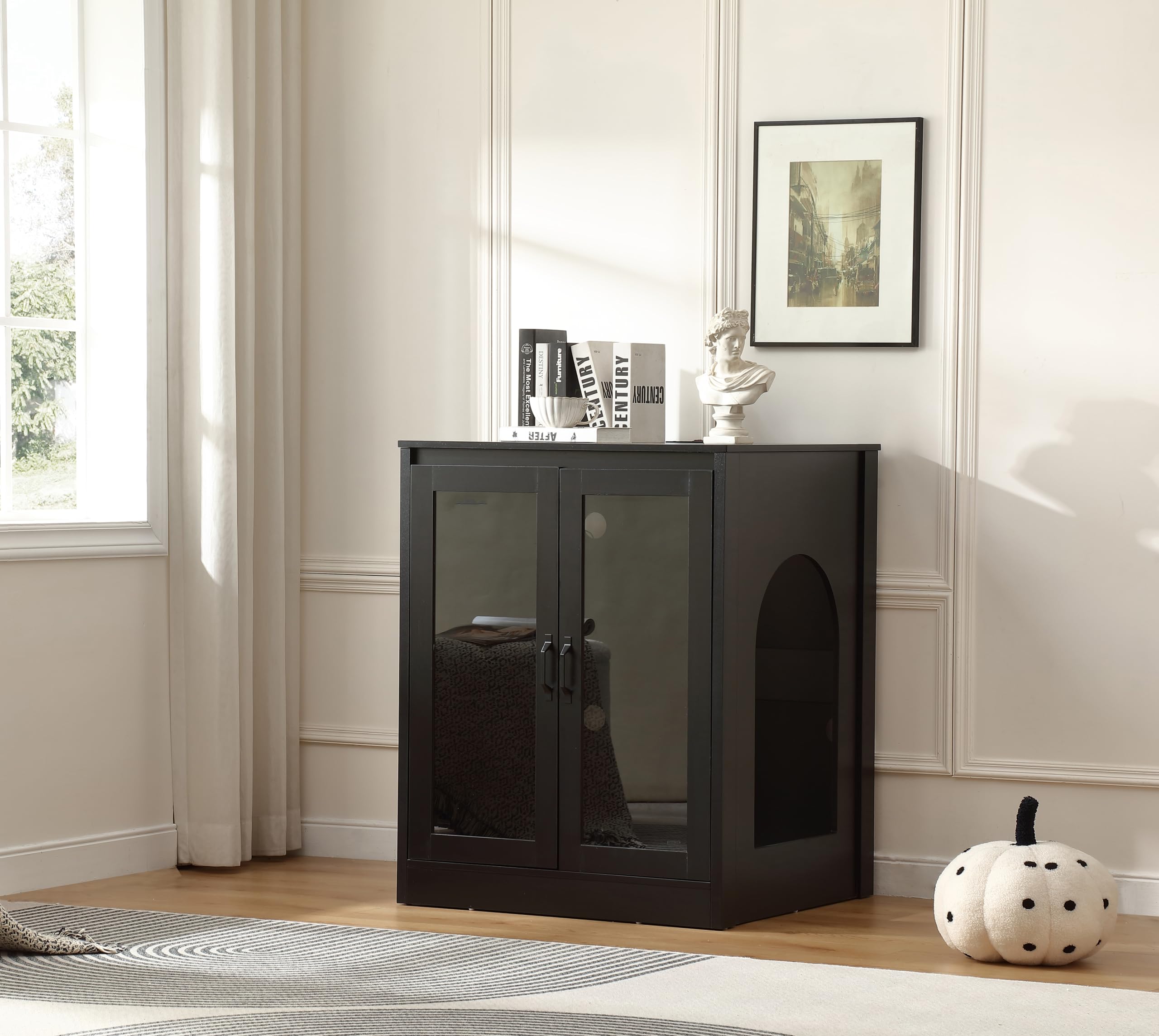 Forest Gravity Cat Litter Robot Enclosure with Glass Cat-Observant Doors,Litter Robot Cabinet with Reversible and Optional Entry