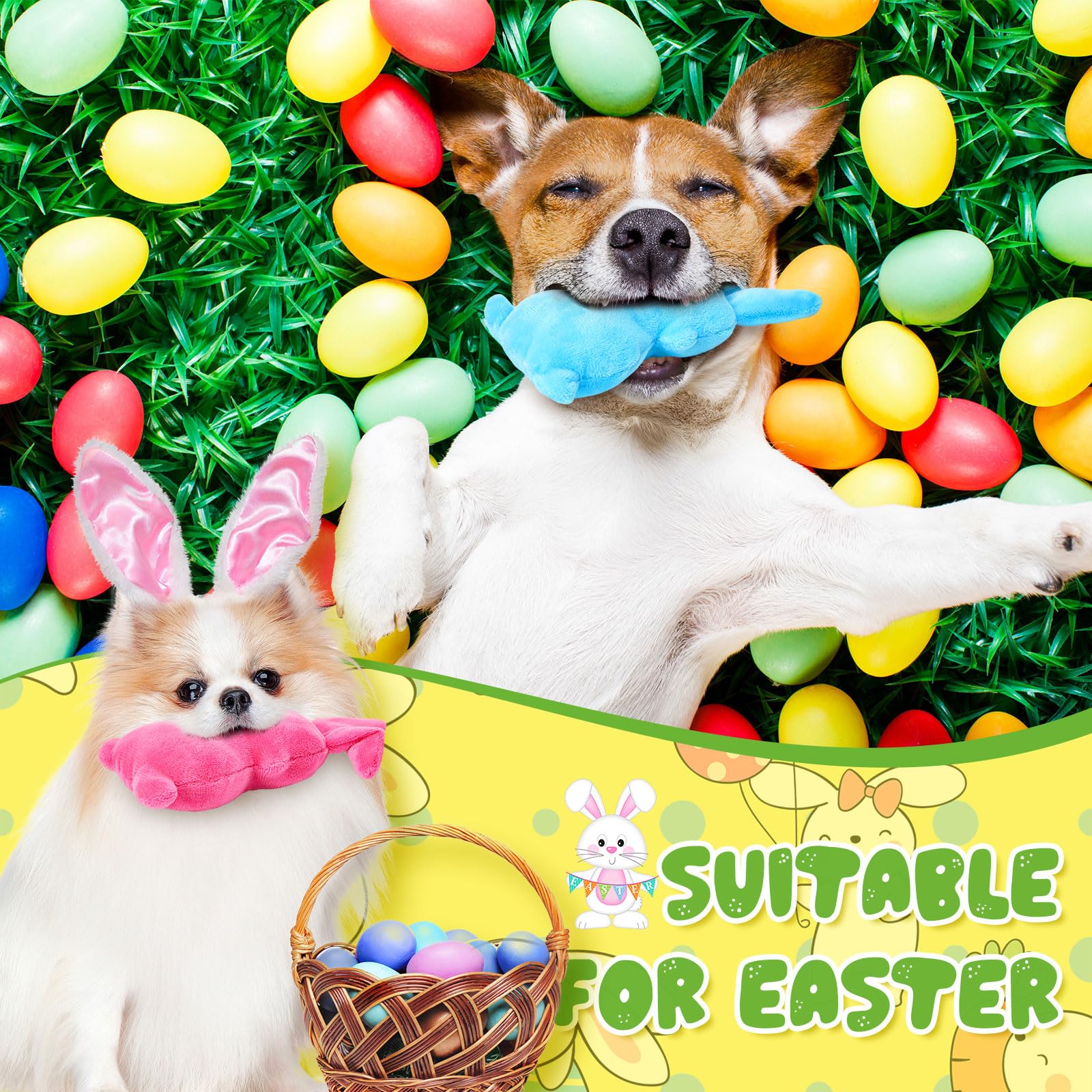 Leyndo 12 Pieces Easter Toys For Dogs Pastel Colors Bunny Dog Toys 6 Inch Easter Squeaky Dog Toys 6 Inch For Small Medium Large