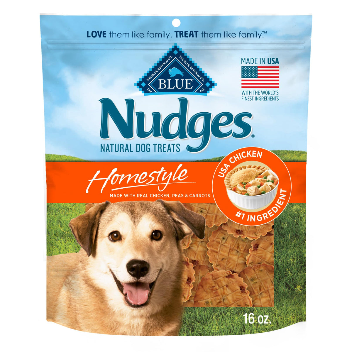 Blue Buffalo Nudges Homestyle Natural Dog Treats, Made In The Usa With Real Chicken, Peas, And Carrots, 16-Oz. Bag