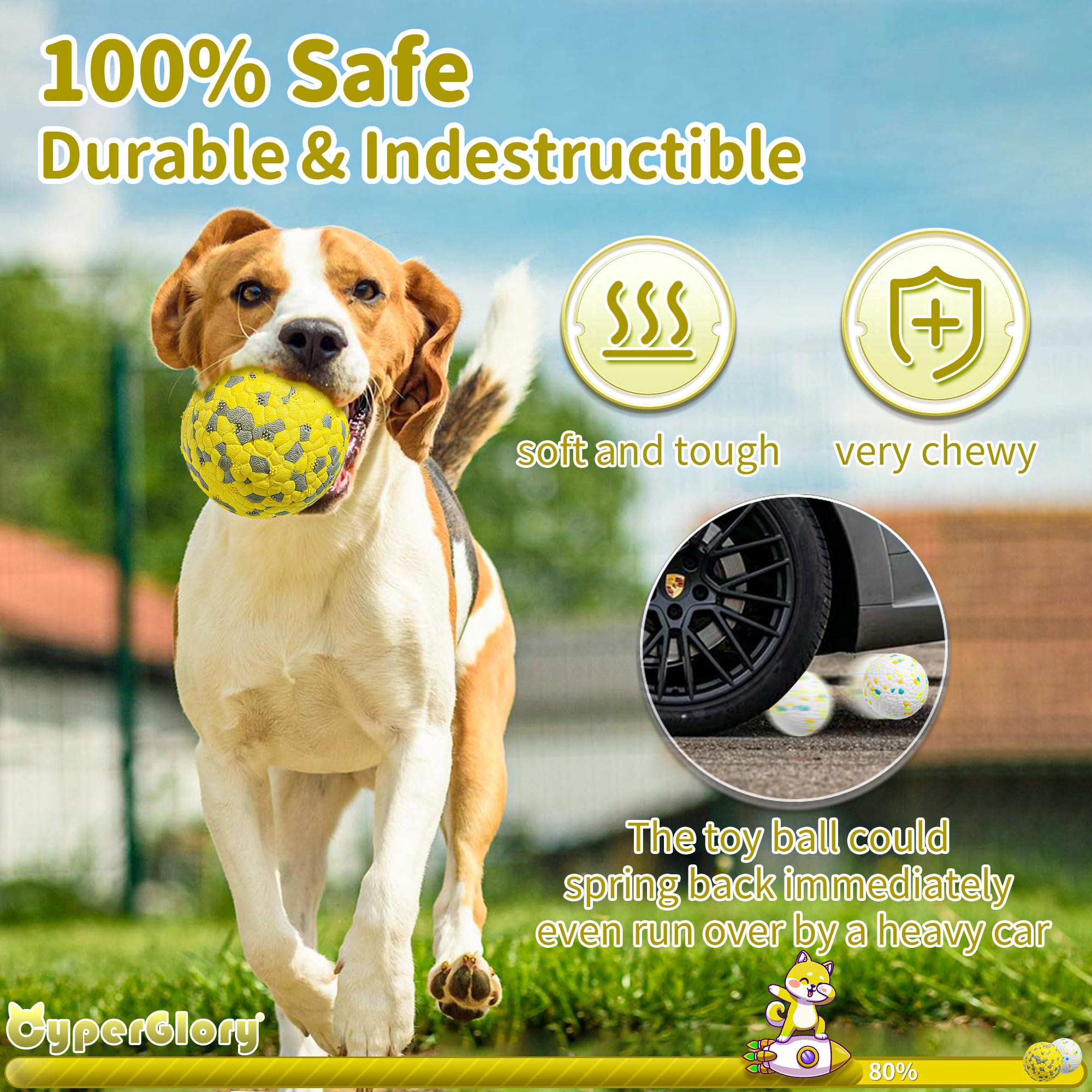 Cyperglory 2 Pack Indestructible Dog Tennis Balls For Aggressive Chewers: Interactive Pet Toys, Herding And Jolly Ball For Dogs,