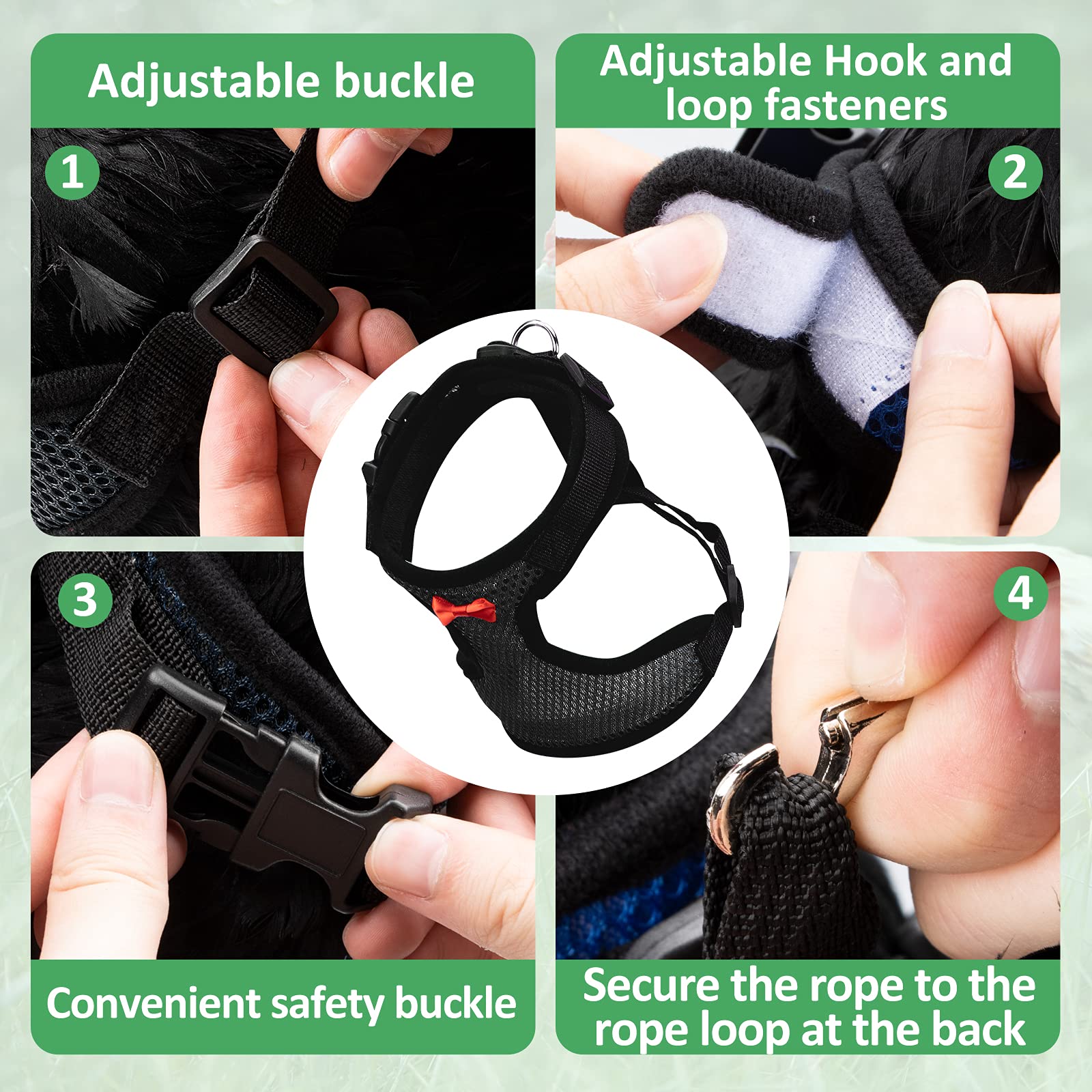 Adhafera Chicken Harness With Leash, Upgraded Double Adjustment Chicken Harness And Leash Set For Hens, Duck, Goose, Small Pet (Black, S)