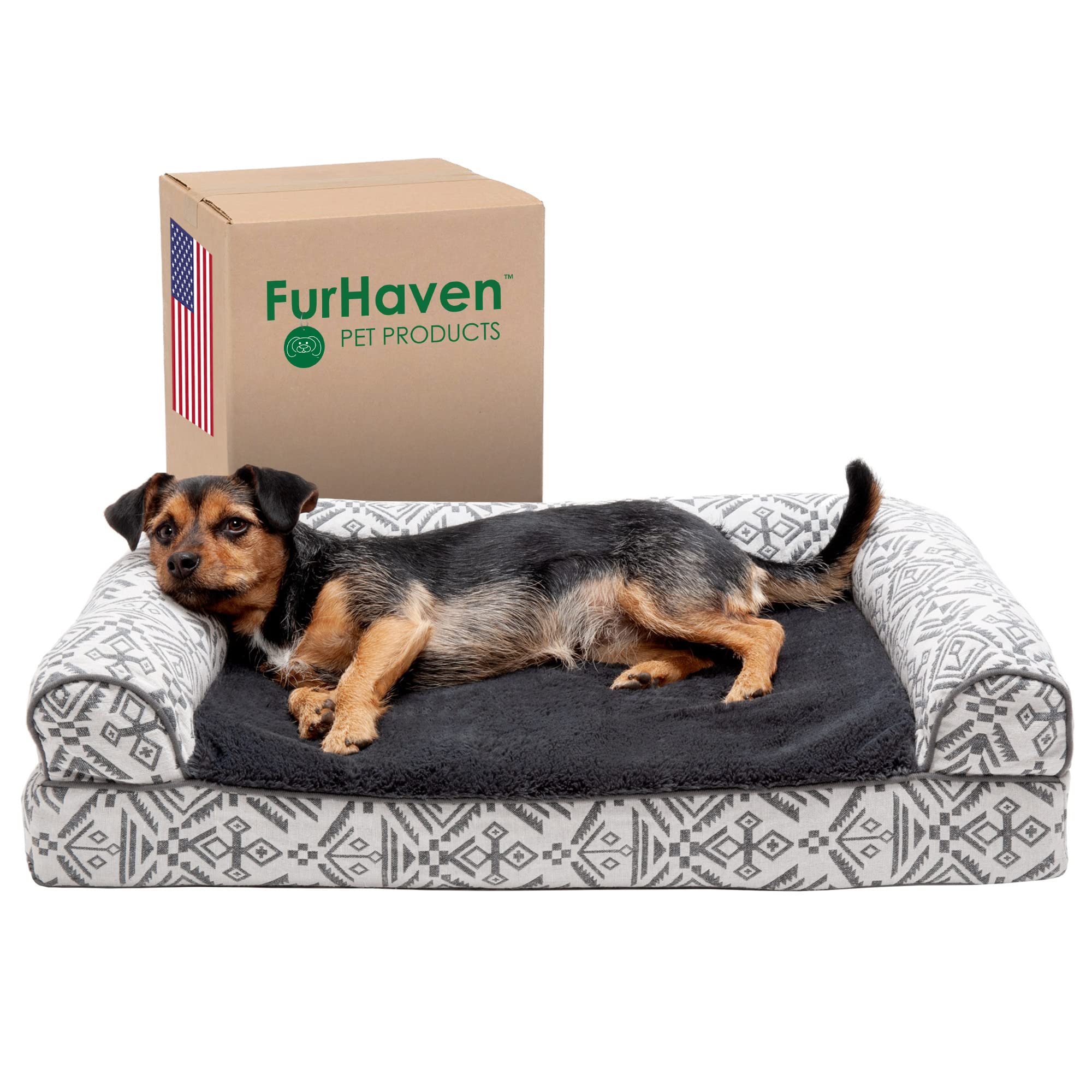 Furhaven Cooling Gel Dog Bed For Medium/Small Dogs W/ Removable Bolsters & Washable Cover, For Dogs Up To 35 Lbs - Plush & South