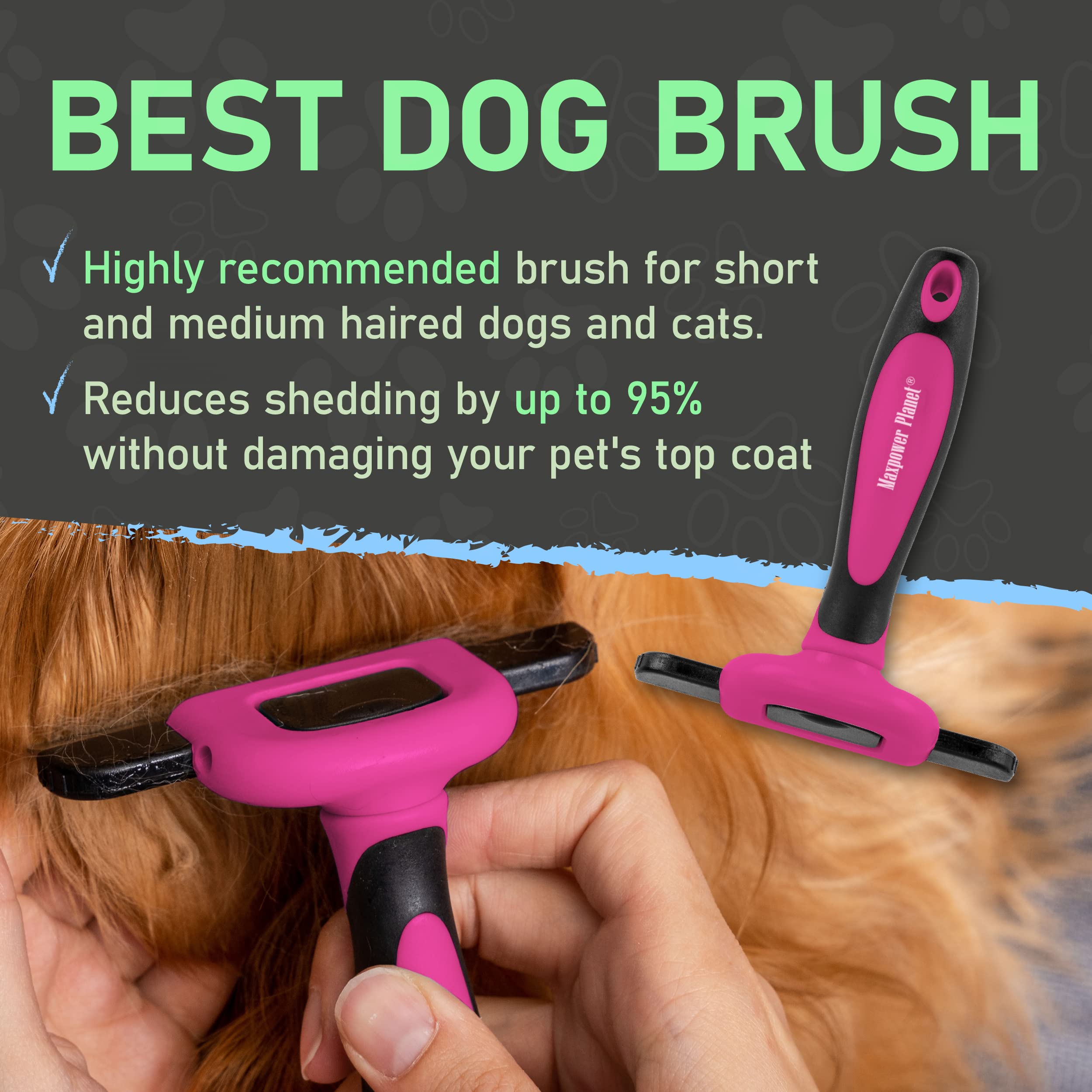 Maxpower Planet Pet Deshedding Brush - Grooming Tool For Dogs And Cats, Reduces Shedding By 95% - Comb For Short And Medium Hair - Pink