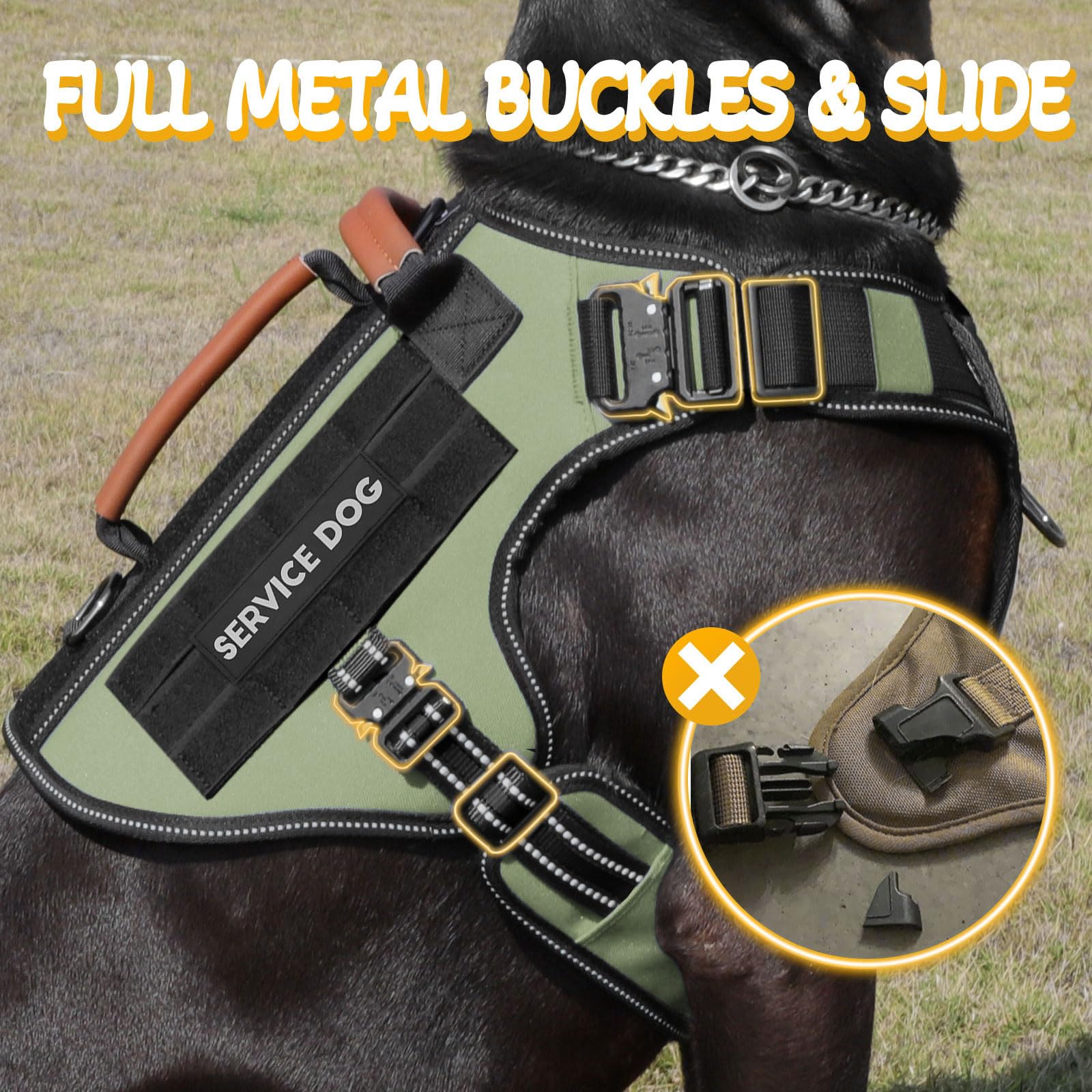 Service Dog Vest - HEYCAHVA Tactical Dog Harness Full Metal Buckles for Large Medium Dog Reflective No Pull Harnesses Vest with