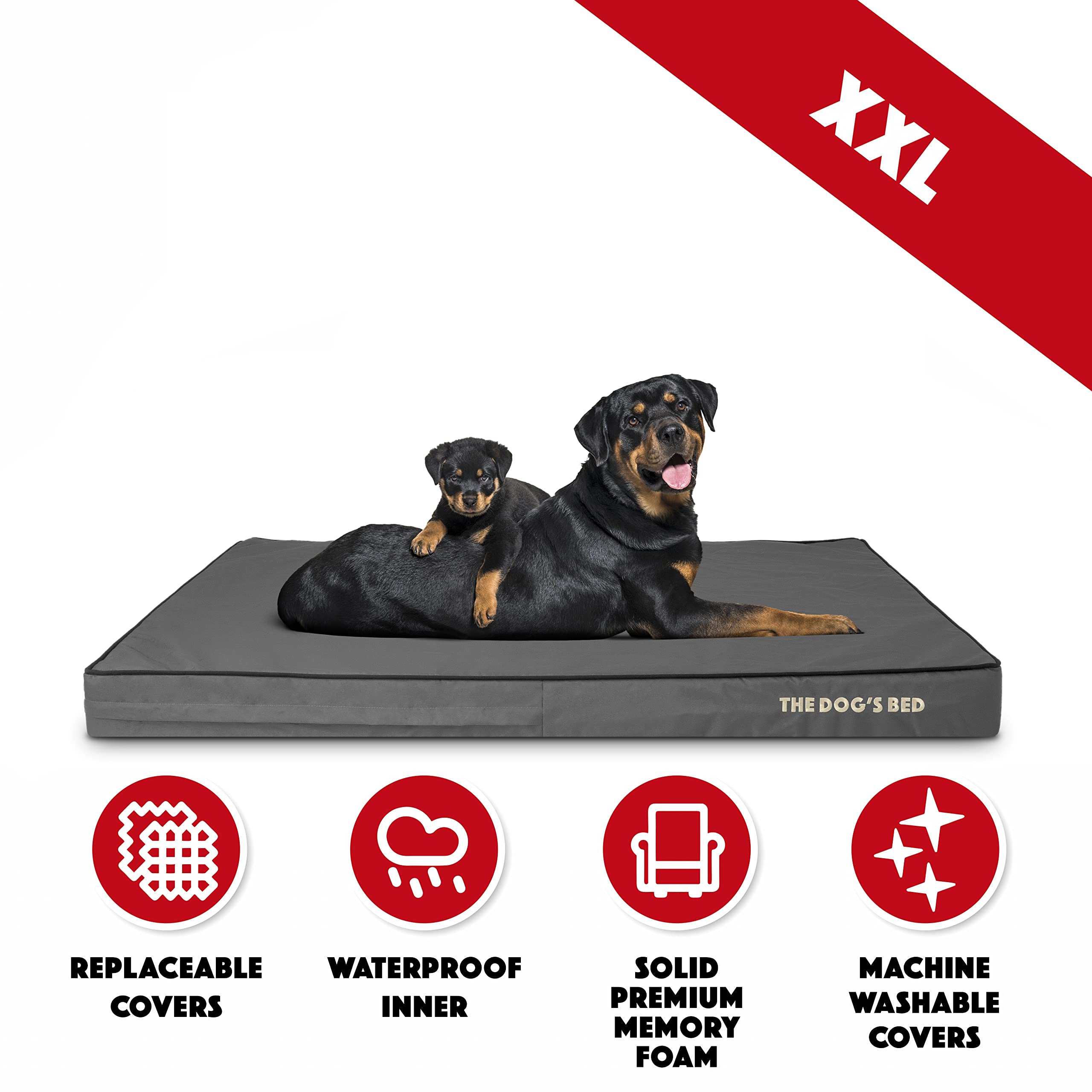 The DogAs Bed Orthopedic Memory Foam Dog Bed XXL greyBlack 54x36 Pain Relief for Arthritis Hip & Elbow Dysplasia Post Surgery La