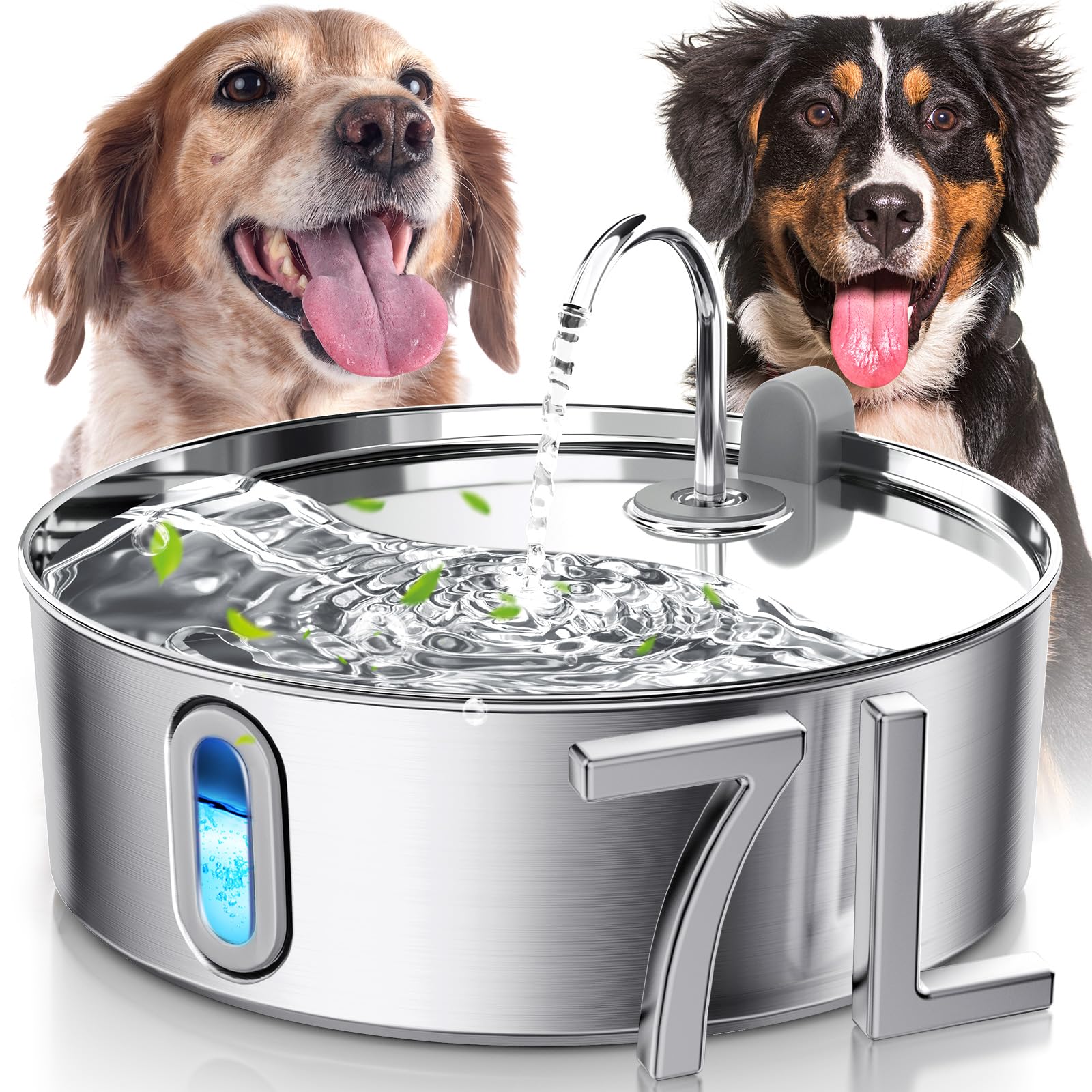Smartoo Dog Water Fountain For Large Dogs 7L/236Oz Stainless Steel Dog Water Bowl Dispenser Automatic Pet Water Fountain With De