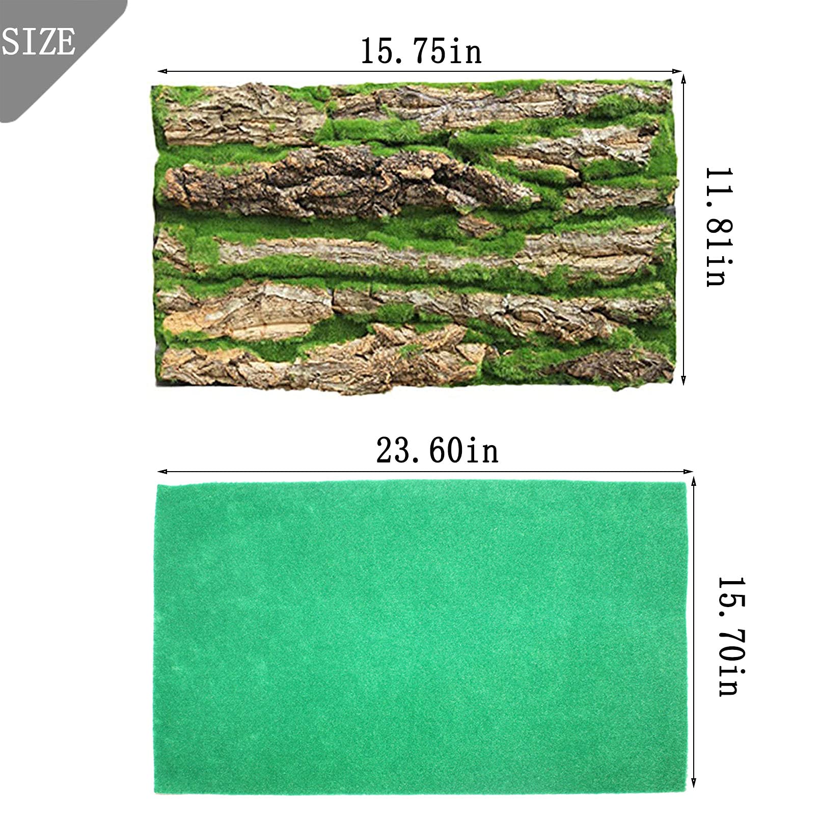 Pinvnby Reptile Cork Terrarium Background,Bearded Dragon Tank Natural Bark Backdrop Wall Habitat Decor With Artificial Moss,23.6'X15.7' Reptile Carpet For Gecko Lizard Tortoise Frog Chameleon