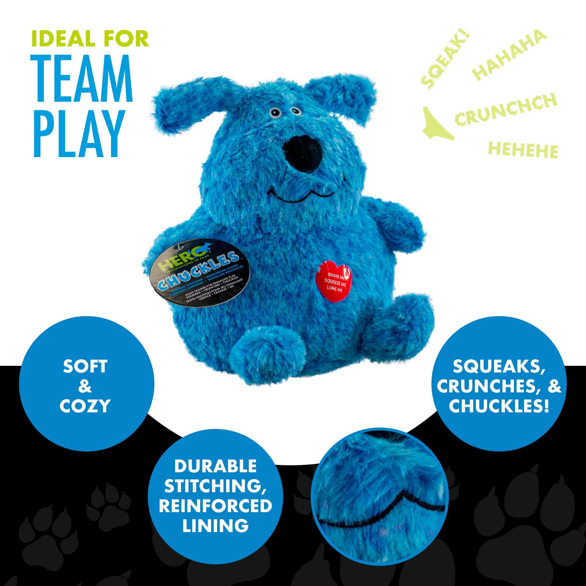 Hero Chuckles Bellies, Blue Puppy Plush Dog Toy, Dog Squeaky Toys, Durable Stuffed Animal With 3 In 1 Squeaker