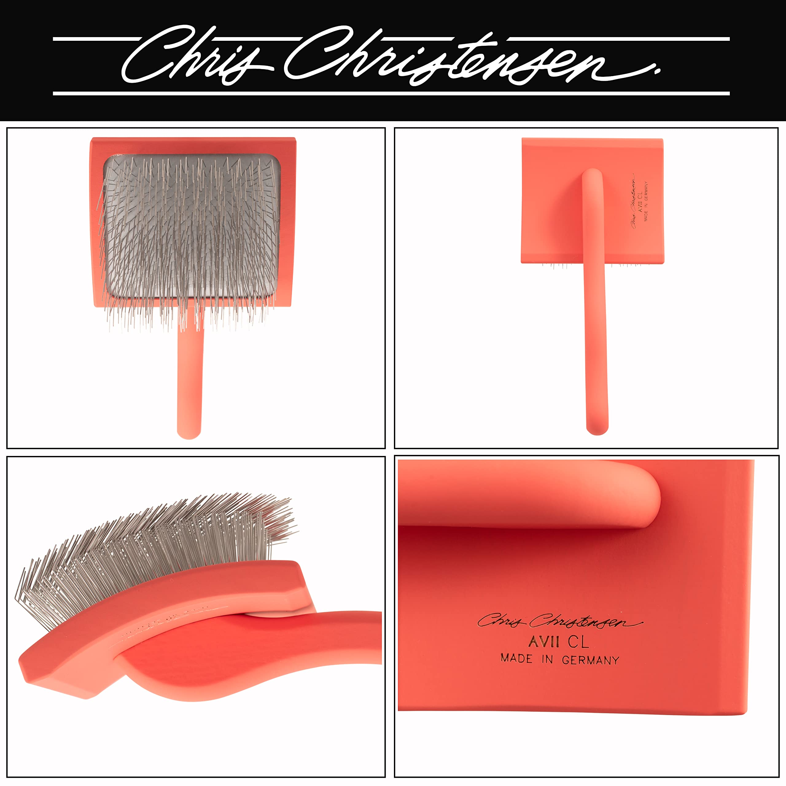 Chris Christensen Grooming Kit for Goldendoodles & Poodles - Slicker Brush, Detangling Spray, Red Nylon