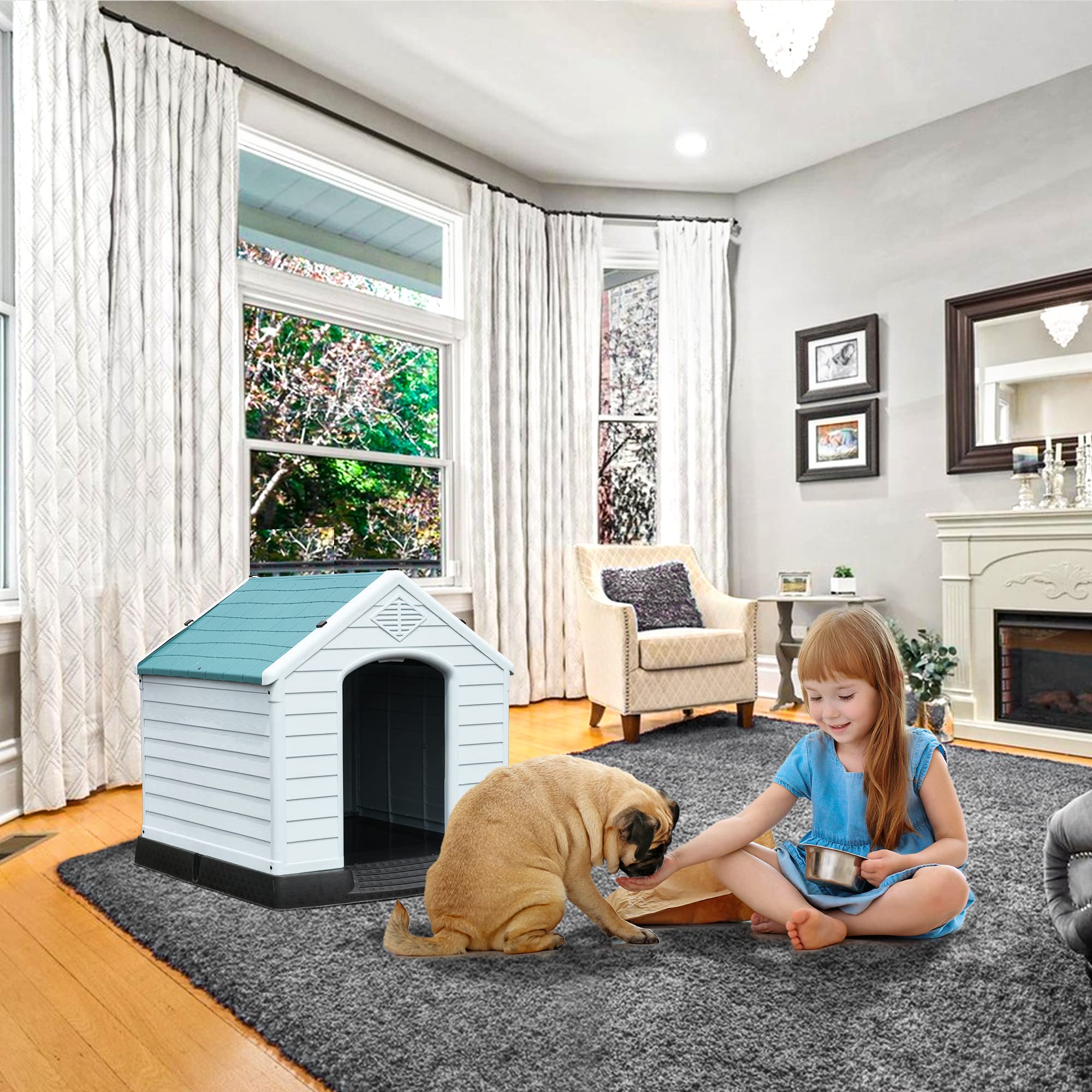 Yitahome 28.5'' Plastic Dog House Outdoor Indoor Doghouse Puppy Shelter Water Resistant Easy Assembly Sturdy Dog Kennel With Air