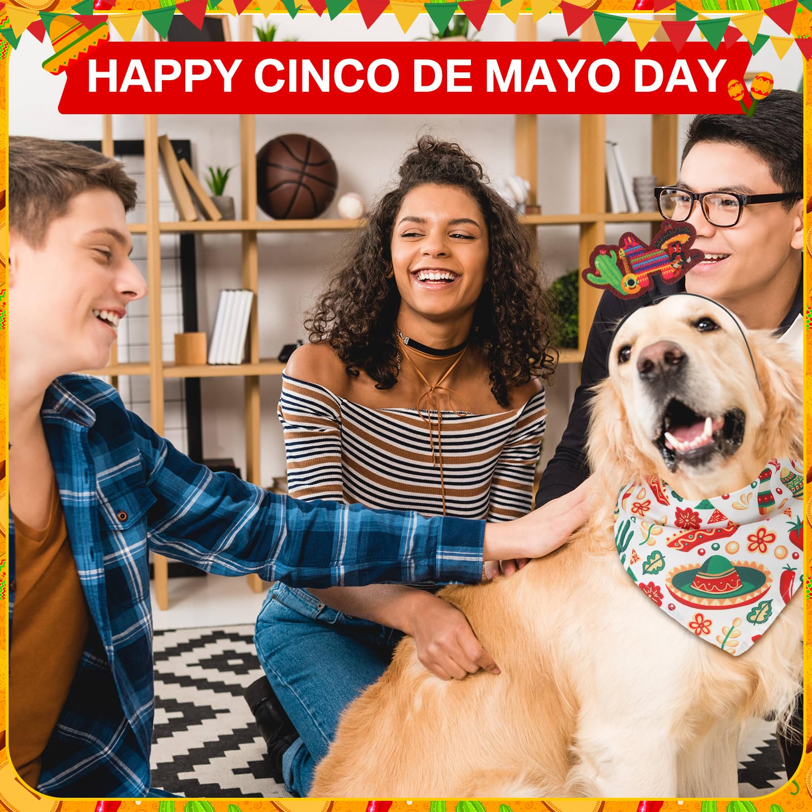 18 Pcs Mexican Sombrero Dog Headband Cinco De Mayo Fiesta Dog Bandanas Costume Triangle Pet Scarf Adjustable Mexico Sombrero Hea