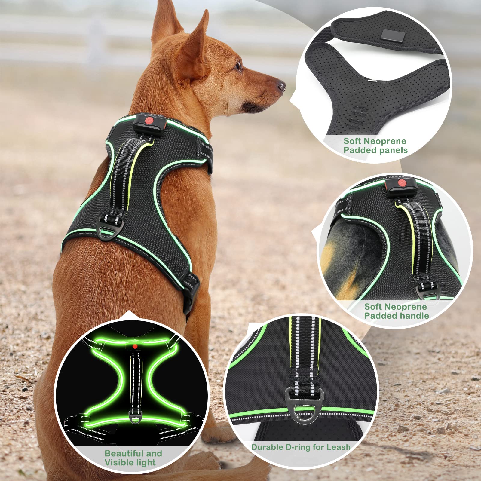 Vizbrite Light Up Dog Harness, No Pull Led Dog Harness With Handle, Rechargeable Lighted Safety Vest For Small Medium Large Dogs