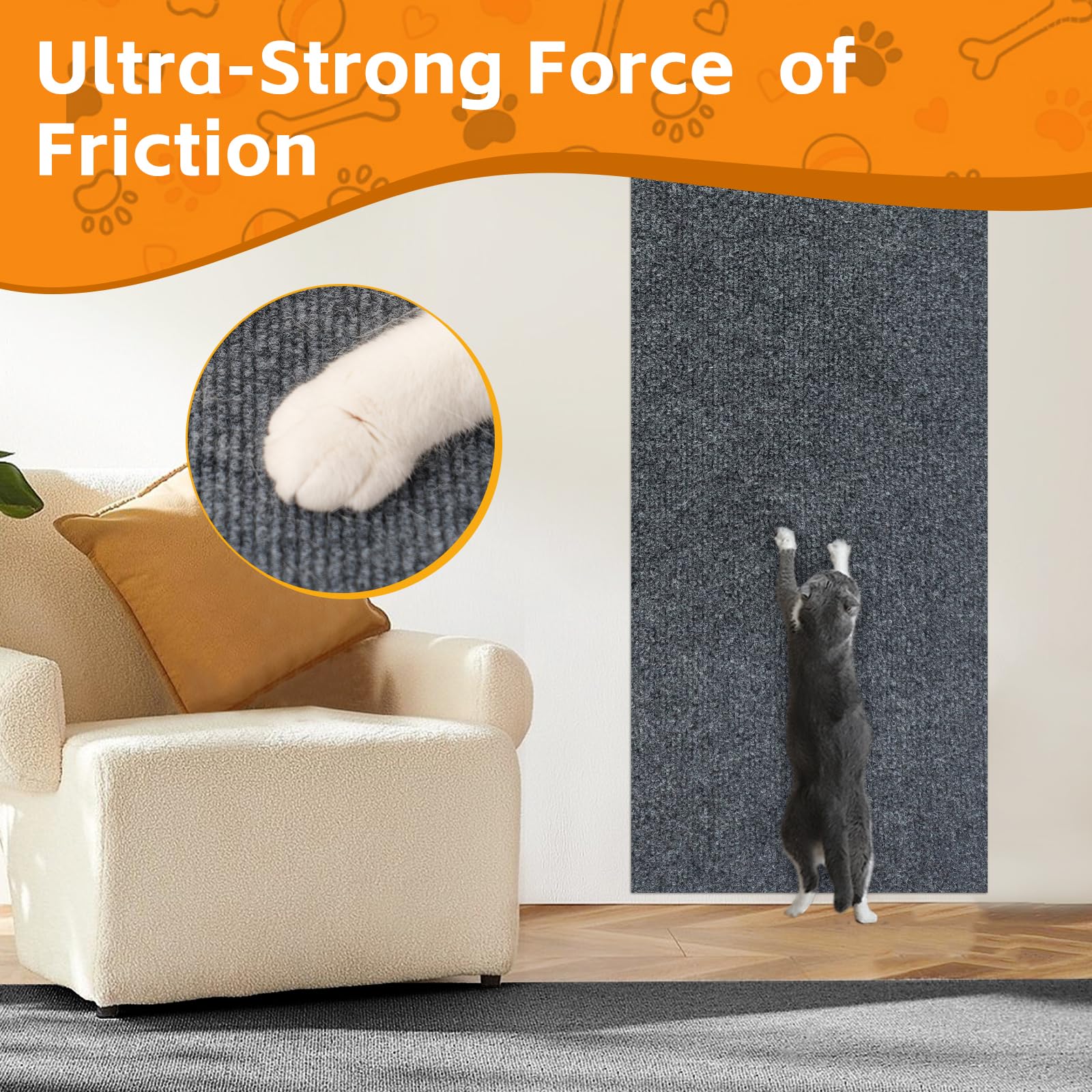 120X16 Cat Scratch Protector Cat Anti Scratch Furniture Mat Carpet Trimmable Self-Adhesive Pad Strong Viscose Couch Protecto