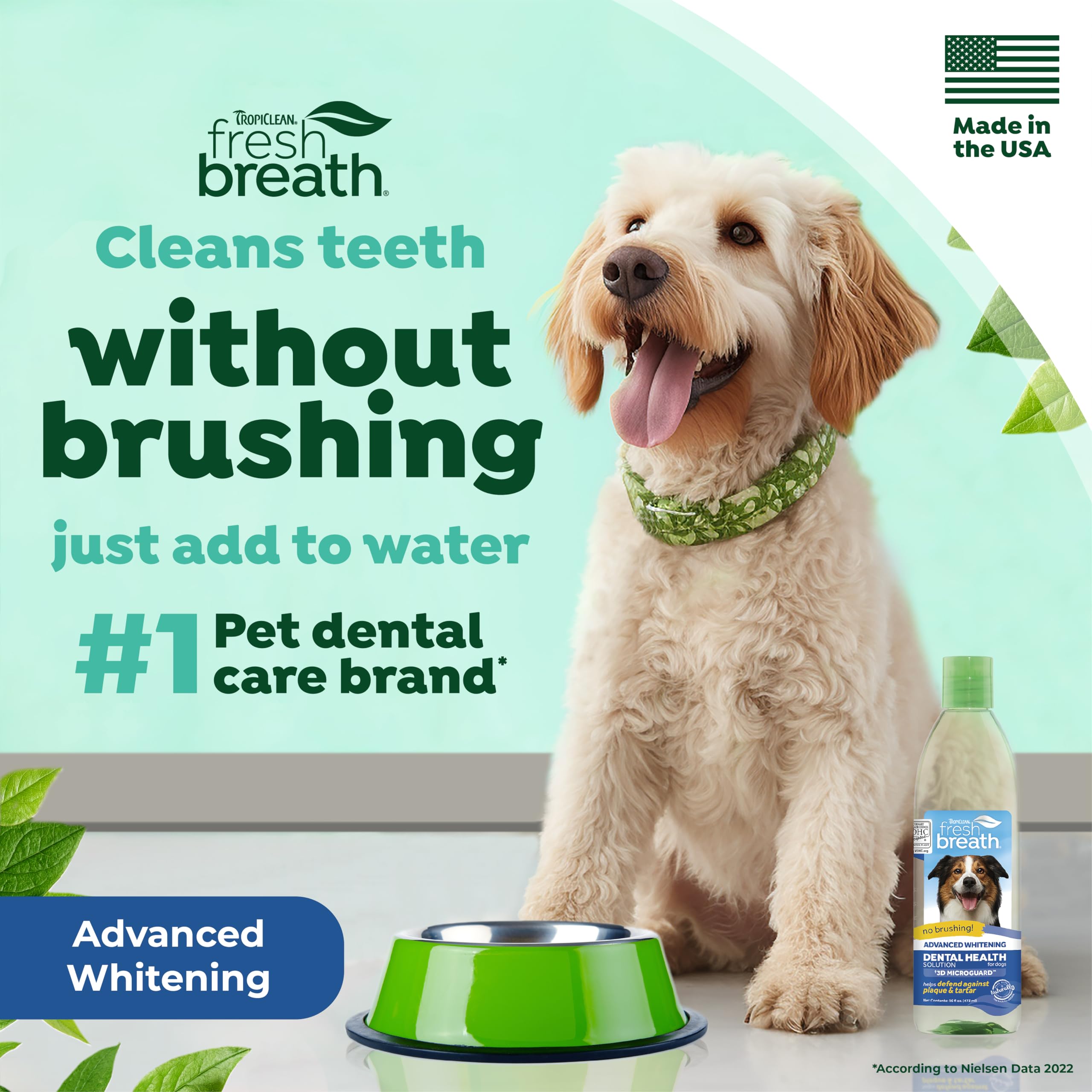 TropiClean Dog Breath Water Additive - Fresh Breath Advanced Whitening, 16 fl oz, Clear, FBAWWA16Z, Dental Care