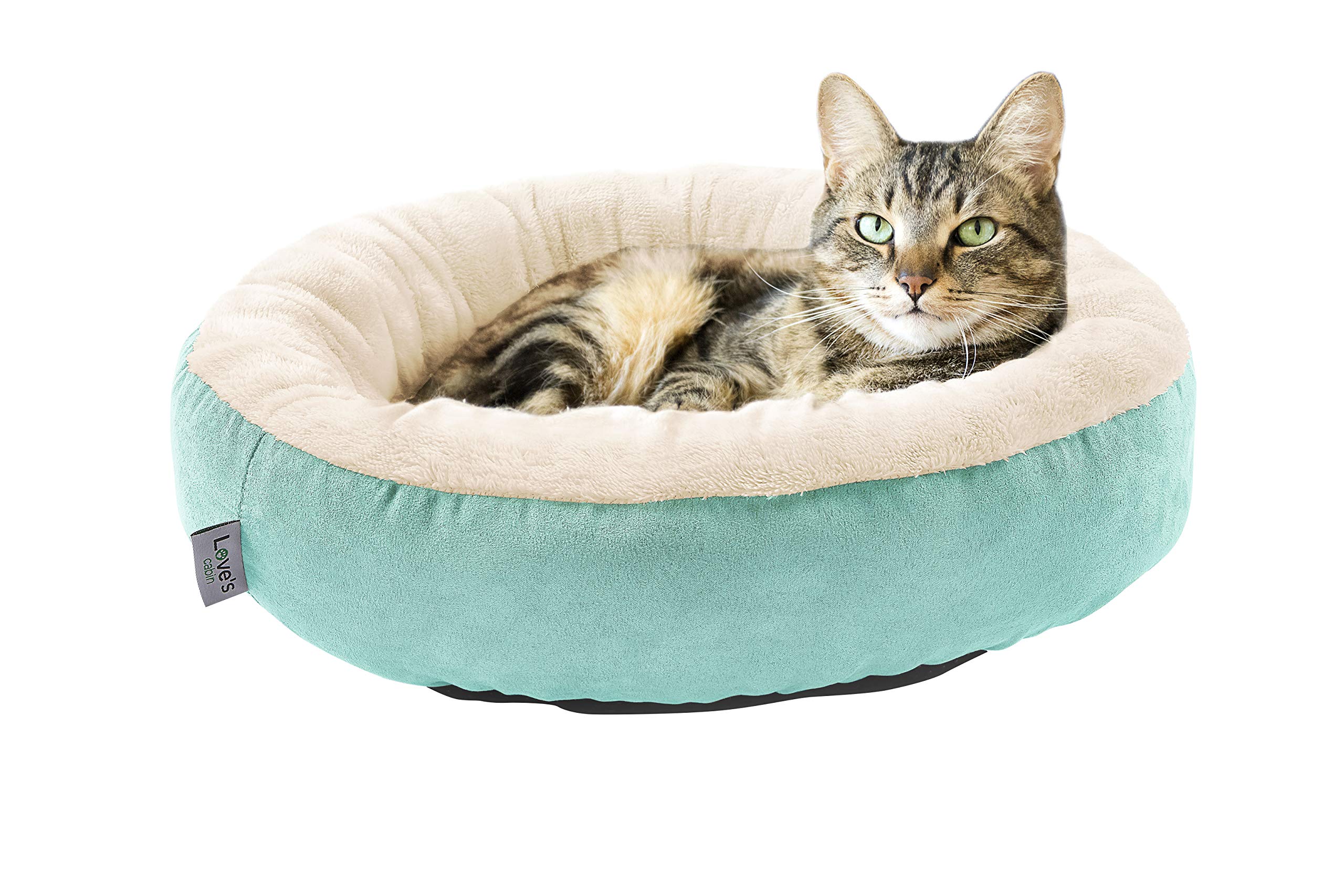 Love'S Cabin Round Donut Cat And Dog Cushion Bed, 20In Pet Bed For Cats Or Small Dogs, Anti-Slip & Water-Resistant Bottom, Super Soft Durable Fabric Pet Beds, Washable Luxury Cat & Dog Bed Blue